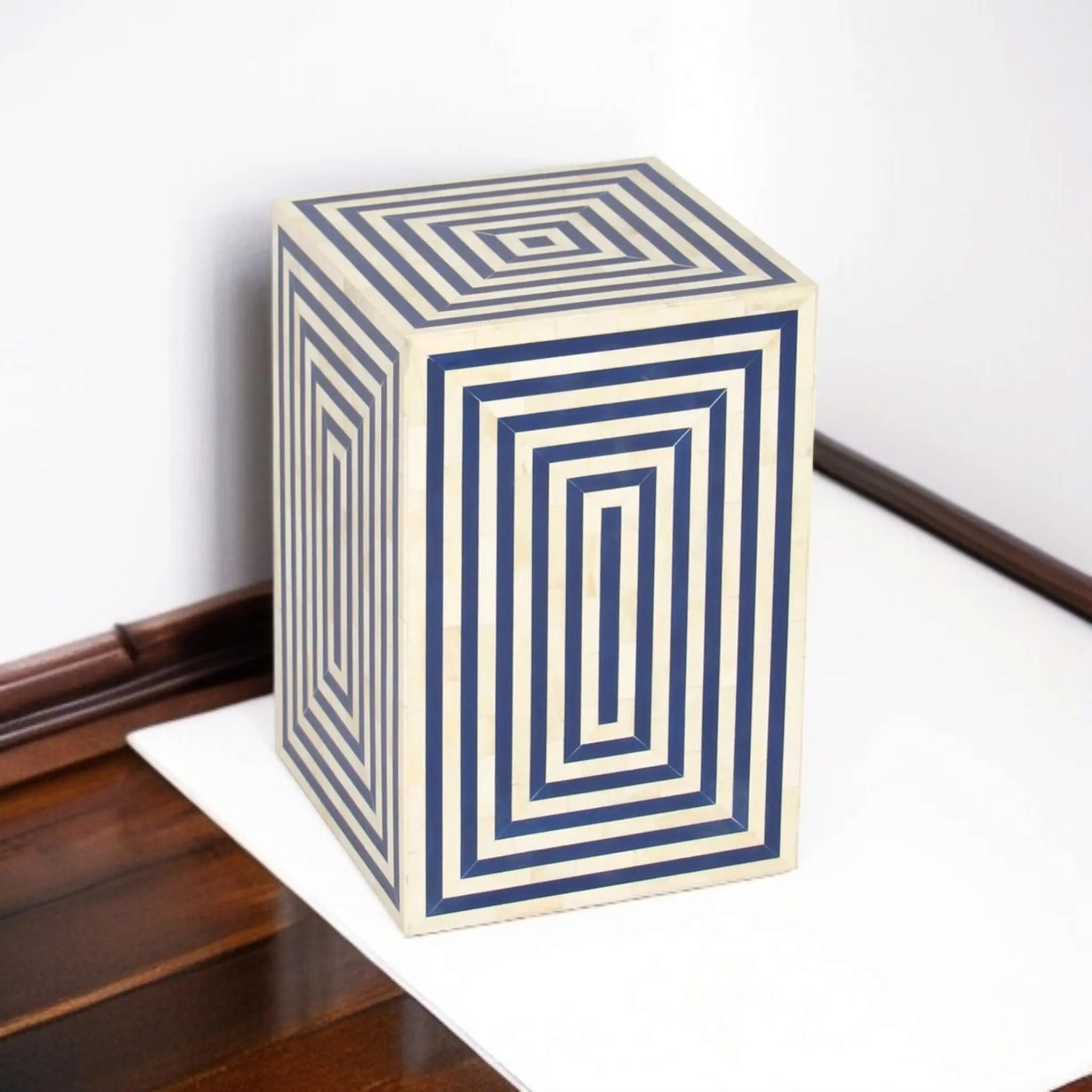 Modern Bone Inlay Side Table | Geometric Resin Pattern End Table | Handmade Decorative Accent Furniture Piece