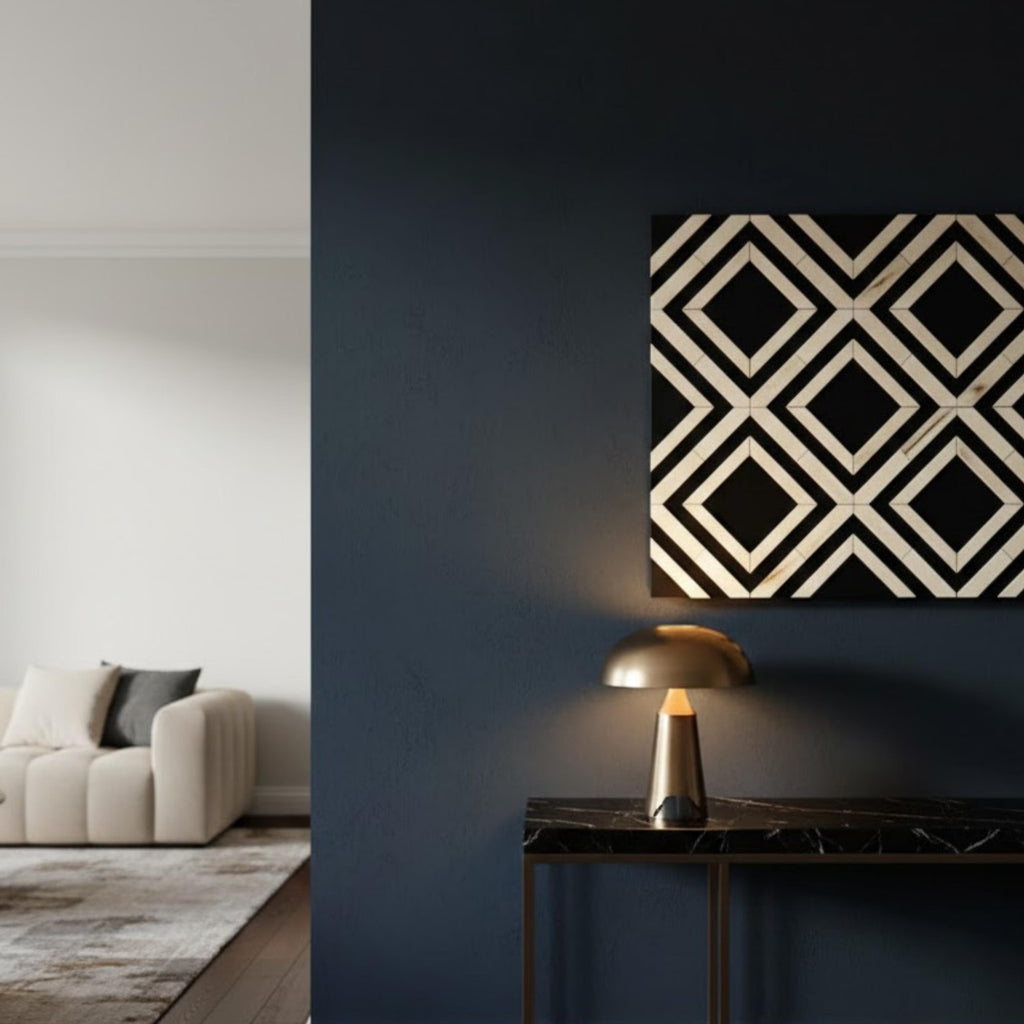 Geometric Diamond Bone Inlay Resin Wall Art | Handmade Decorative Panel for Living Rooms, Bedrooms & Modern Accent Spaces