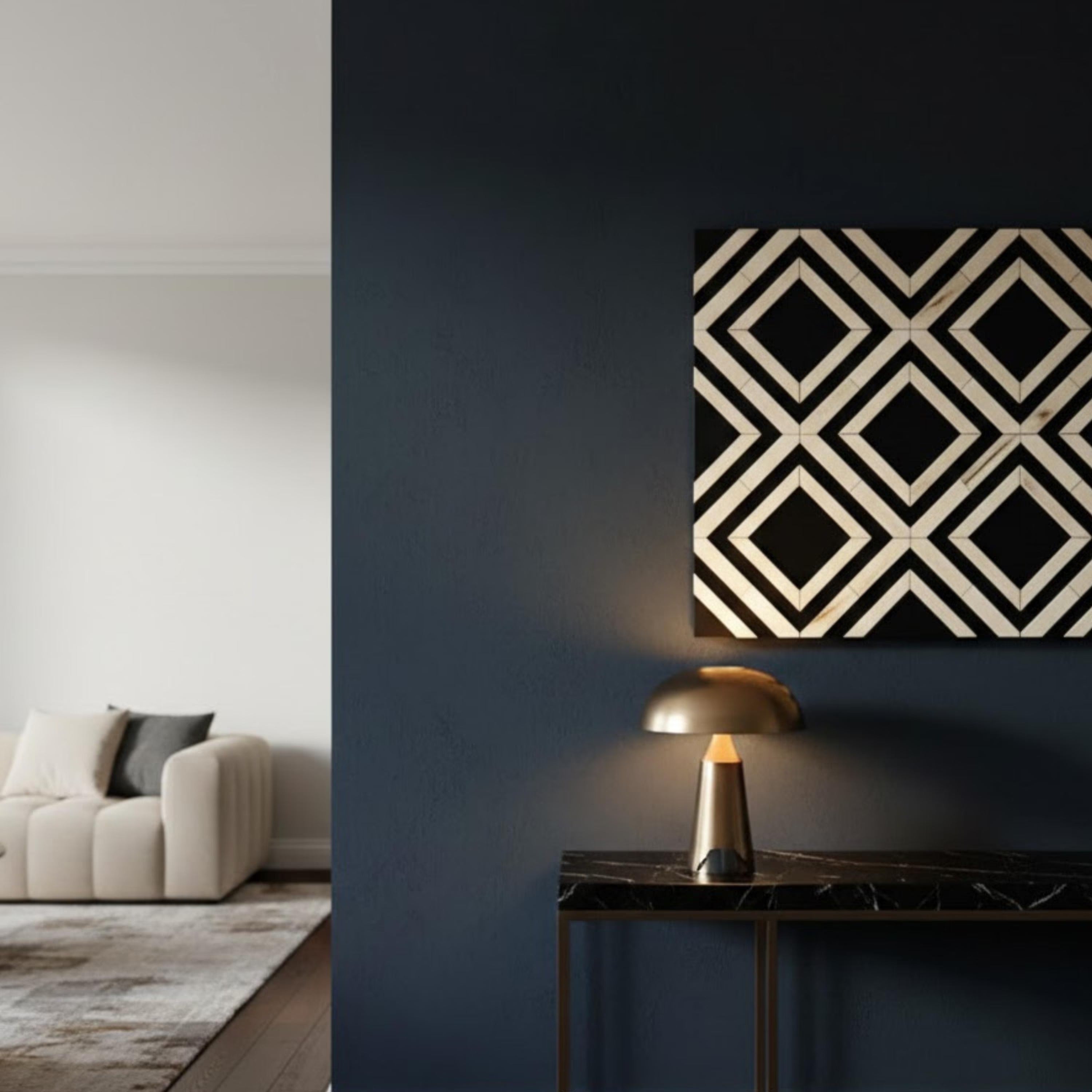 Geometric Diamond Bone Inlay Resin Wall Art | Handmade Decorative Panel for Living Rooms, Bedrooms & Modern Accent Spaces