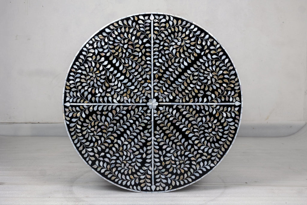Mother of Pearl Inlay Resin Coffee Table | Floral Design Luxury Center Table | Handcrafted Decorative Living Room Furniture