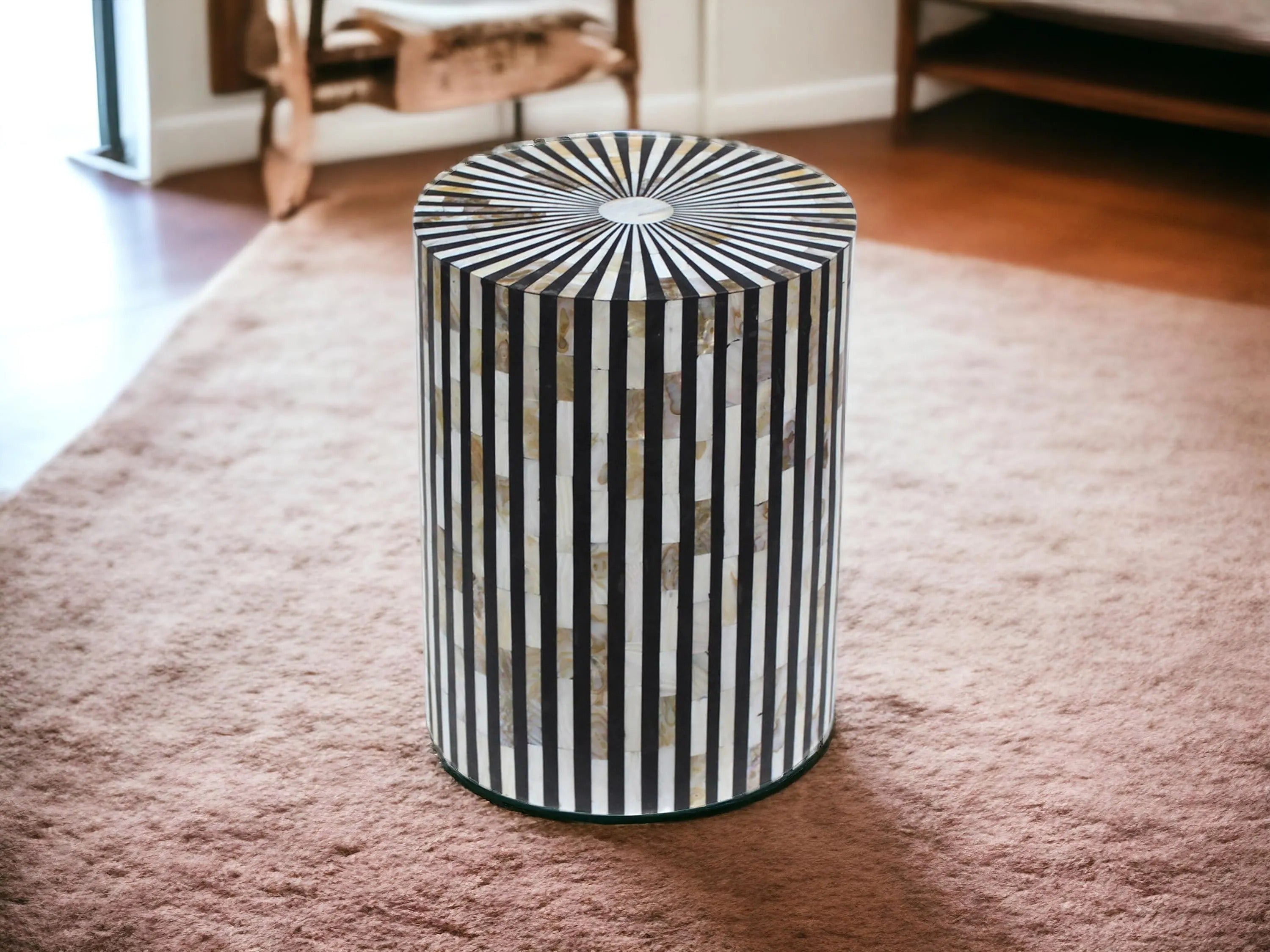 Handmade Bone Inlay End Table | Mother of Pearl Modern Side Table | Stylish Decorative Furniture for Home Décor