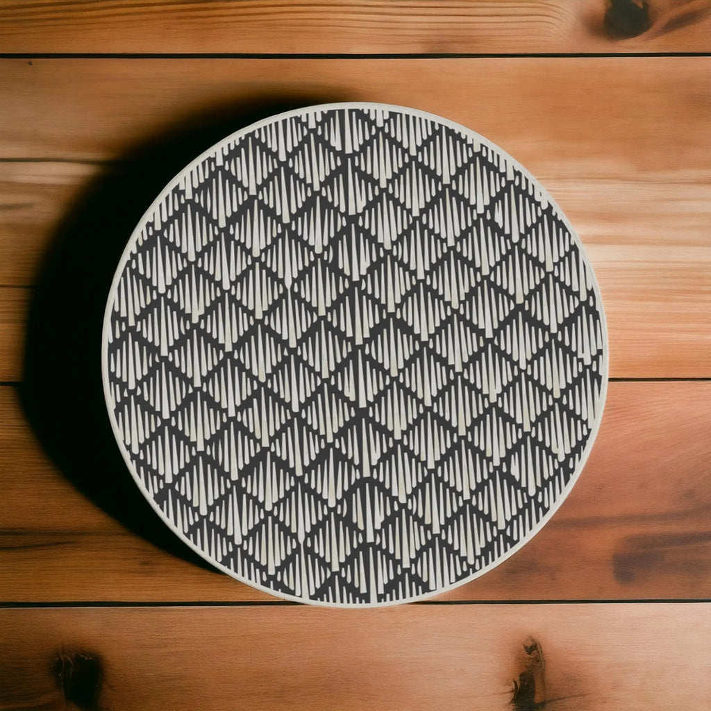 Round Bone Inlay Coffee Table | Geometric Resin Accent Design | Handcrafted Living Room Center Table