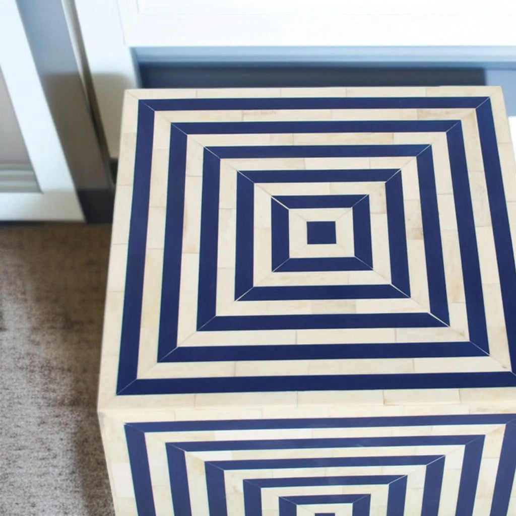Modern Bone Inlay Side Table | Geometric Resin Pattern End Table | Handmade Decorative Accent Furniture Piece