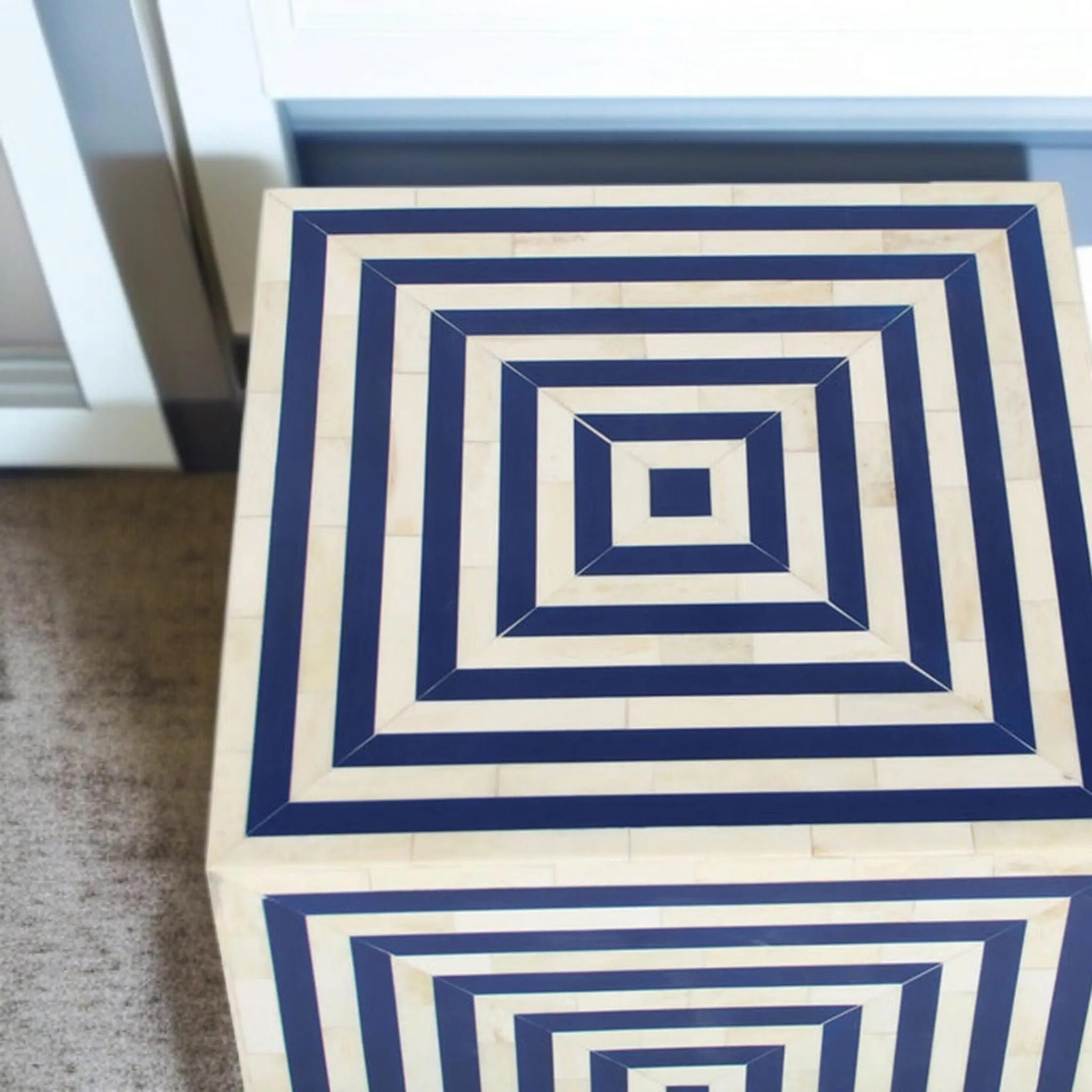 Modern Bone Inlay Side Table | Geometric Resin Pattern End Table | Handmade Decorative Accent Furniture Piece