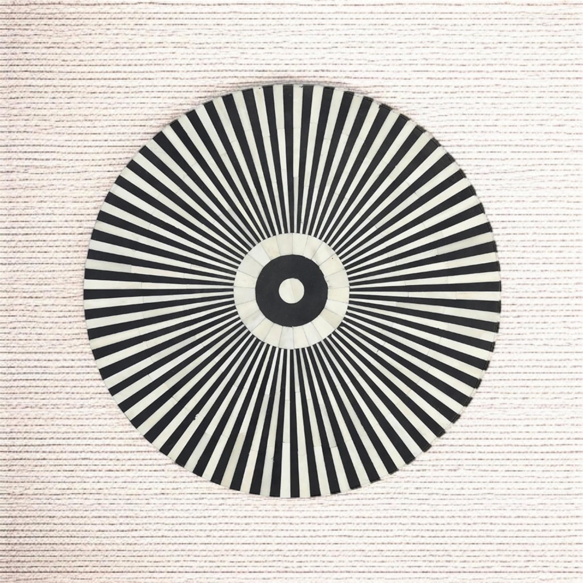 Black & White Striped Bone Inlay Drum Table | Handmade End Table for Living Room & Bedroom | Stylish Inlay Accent Furniture