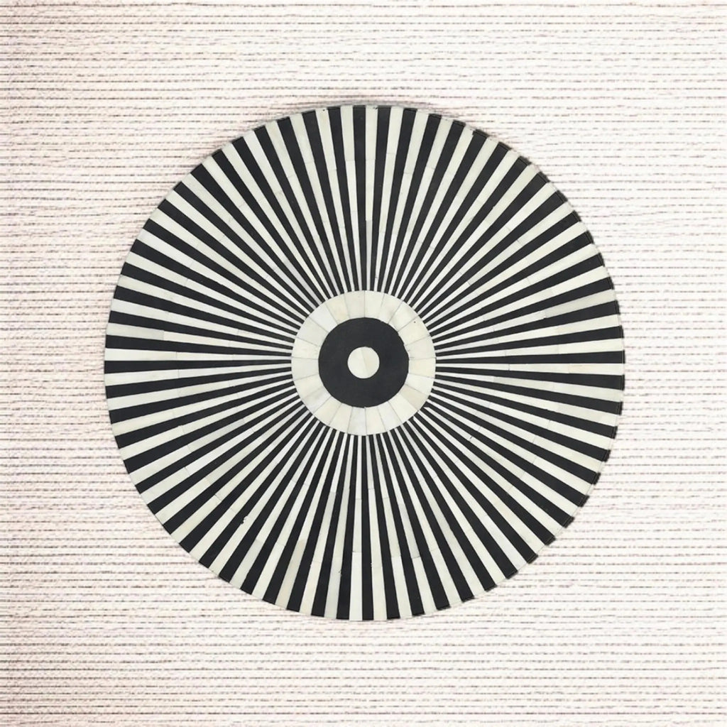 Handmade Bone Inlay Drum End Table | Black & White Striped Side Table | Stylish Decorative Furniture for Modern Homes