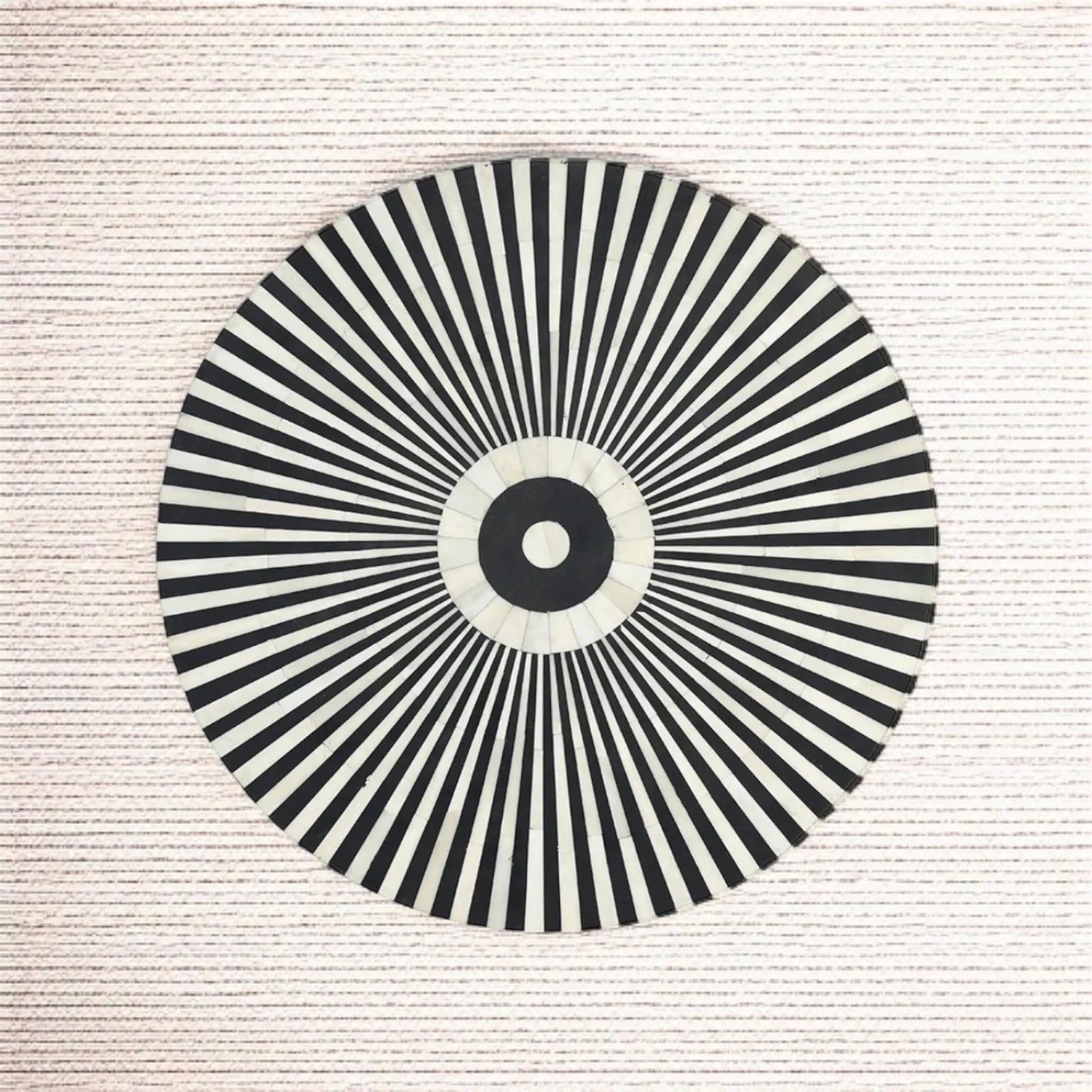 Handmade Bone Inlay Drum End Table | Black & White Striped Side Table | Stylish Decorative Furniture for Modern Homes