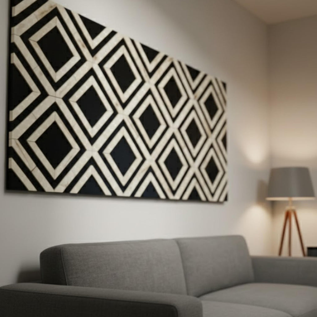 Geometric Diamond Bone Inlay Resin Wall Art | Handmade Decorative Panel for Living Rooms, Bedrooms & Modern Accent Spaces