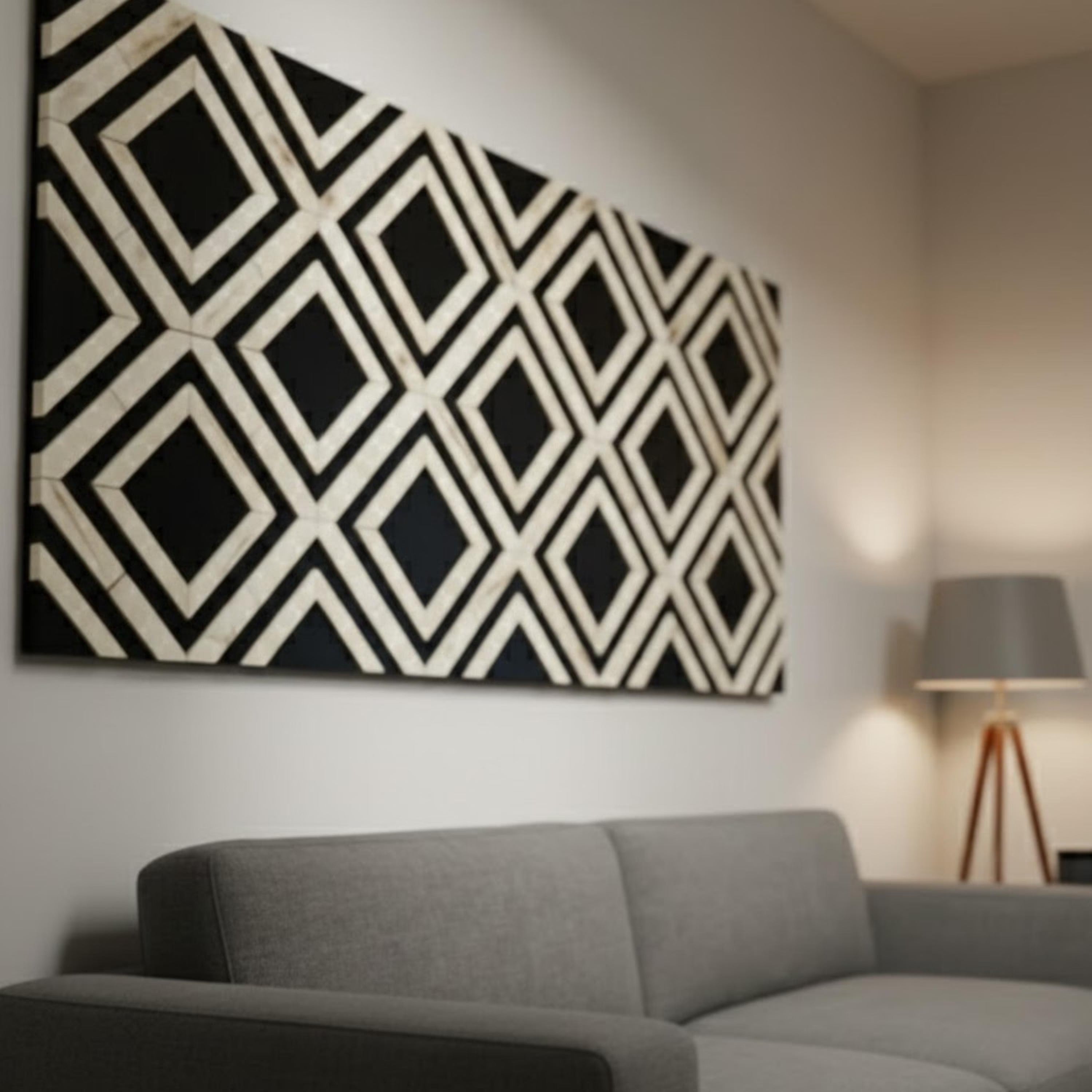 Geometric Diamond Bone Inlay Resin Wall Art | Handmade Decorative Panel for Living Rooms, Bedrooms & Modern Accent Spaces