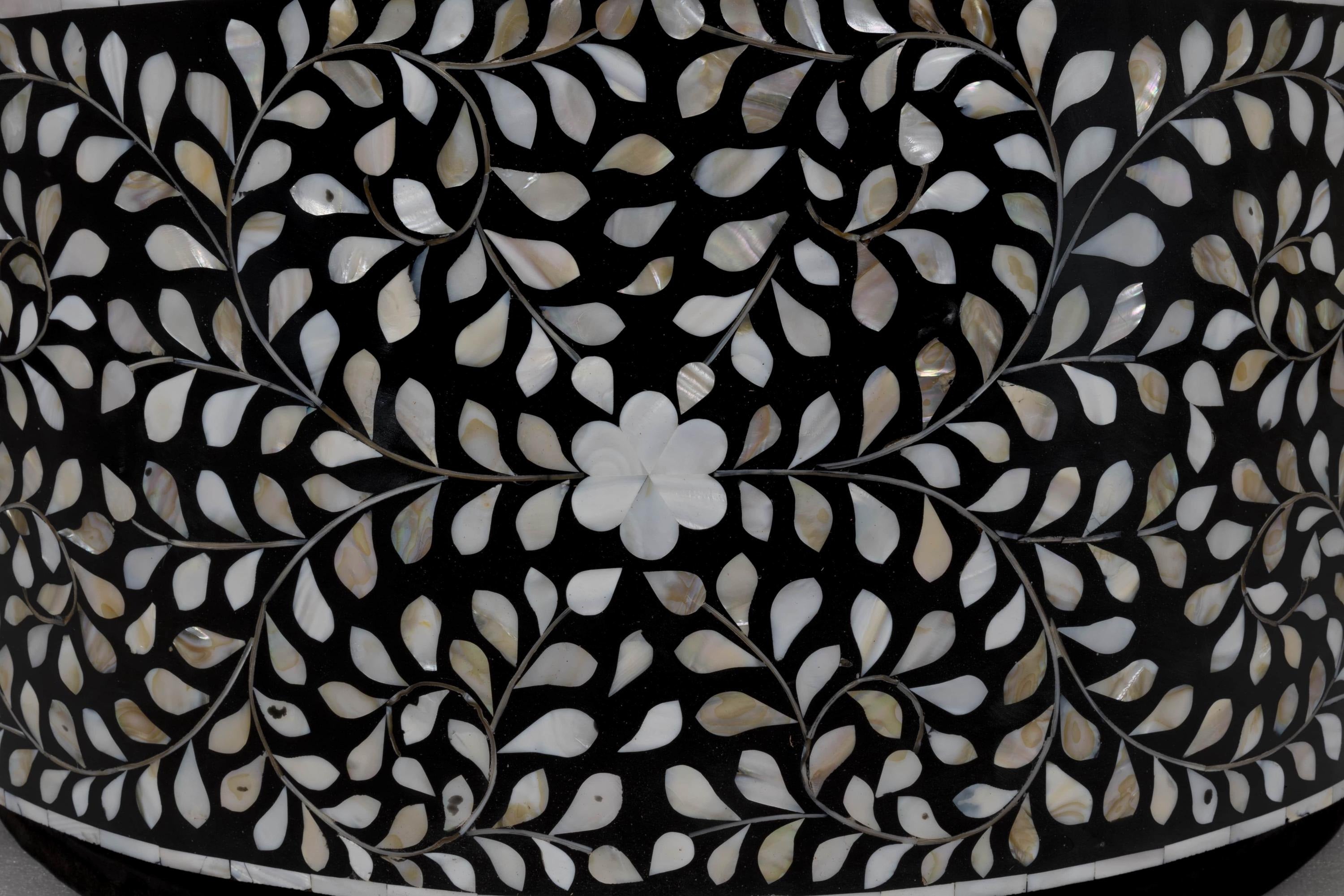 Mother of Pearl Inlay Resin Coffee Table | Floral Design Luxury Center Table | Handcrafted Decorative Living Room Furniture