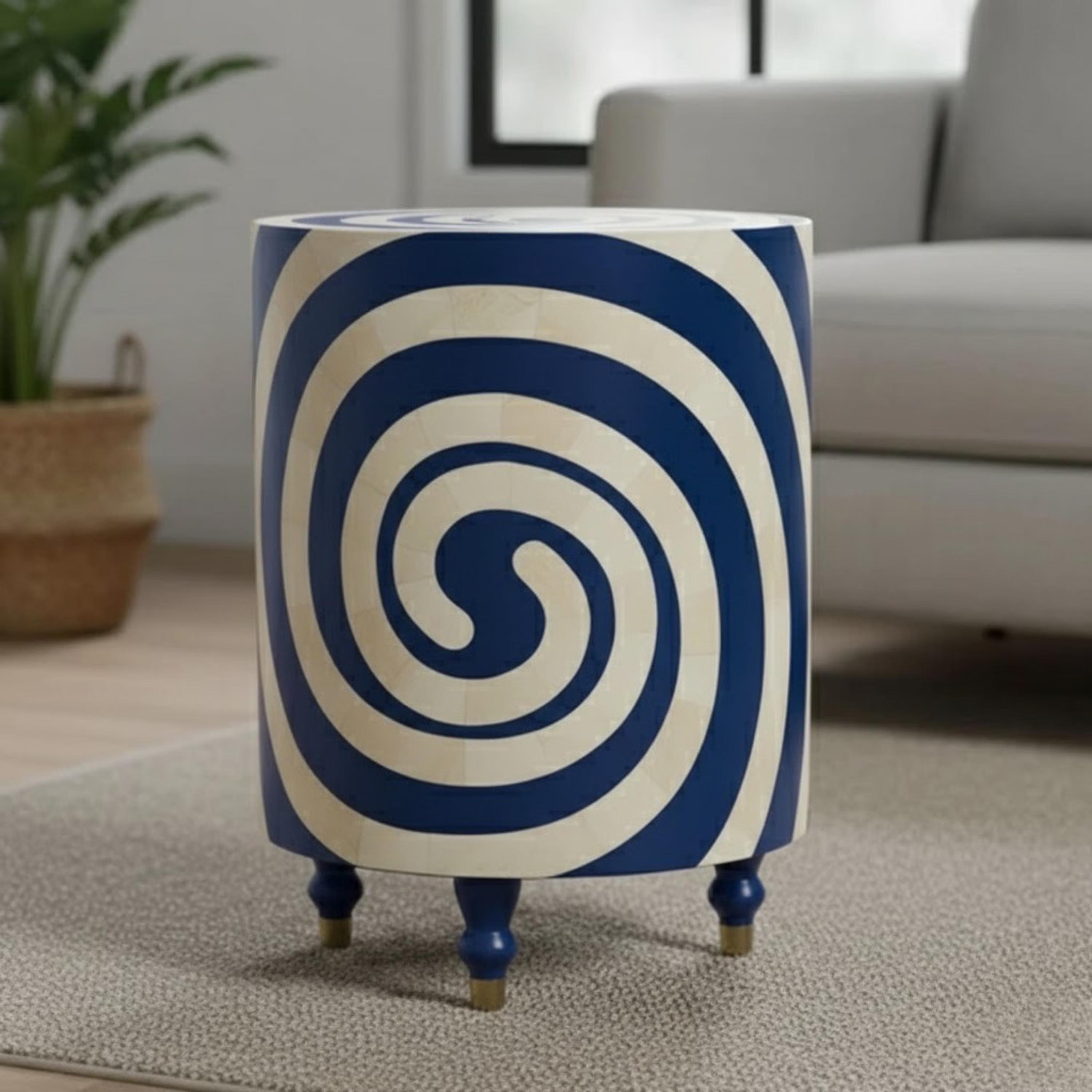 Handcrafted Bone Inlay End Table | Resin Spiral Boho Decor Side Table | Indian Accent Furniture for Home & Office