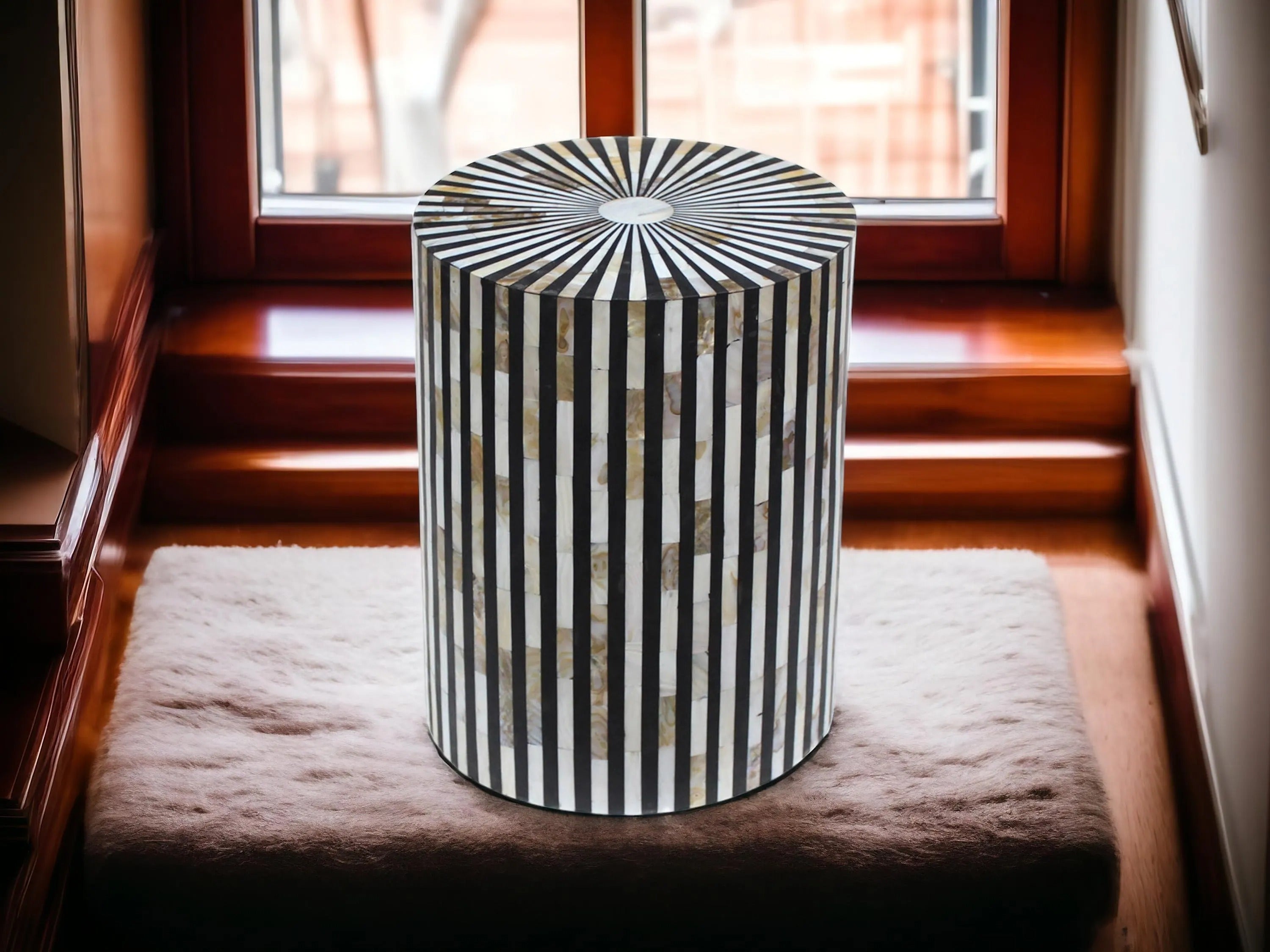 Handmade Bone Inlay End Table | Mother of Pearl Modern Side Table | Stylish Decorative Furniture for Home Décor