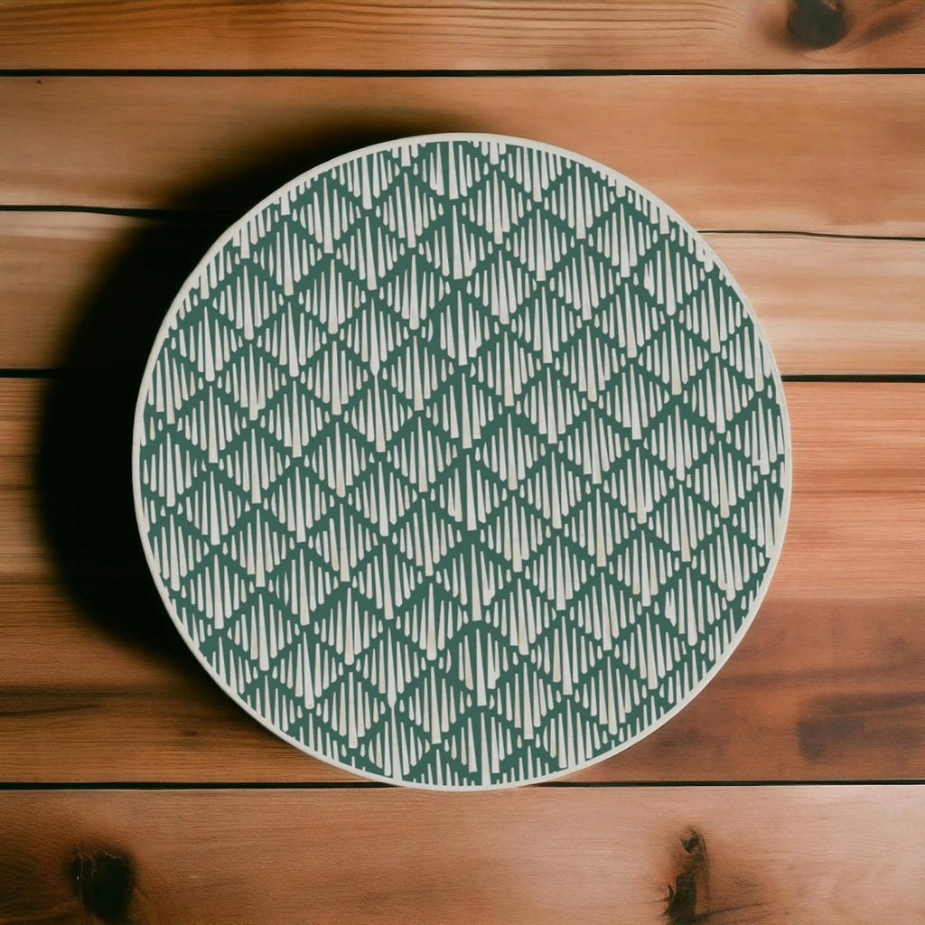 Round Bone Inlay Coffee Table | Geometric Resin Accent Design | Handcrafted Living Room Center Table