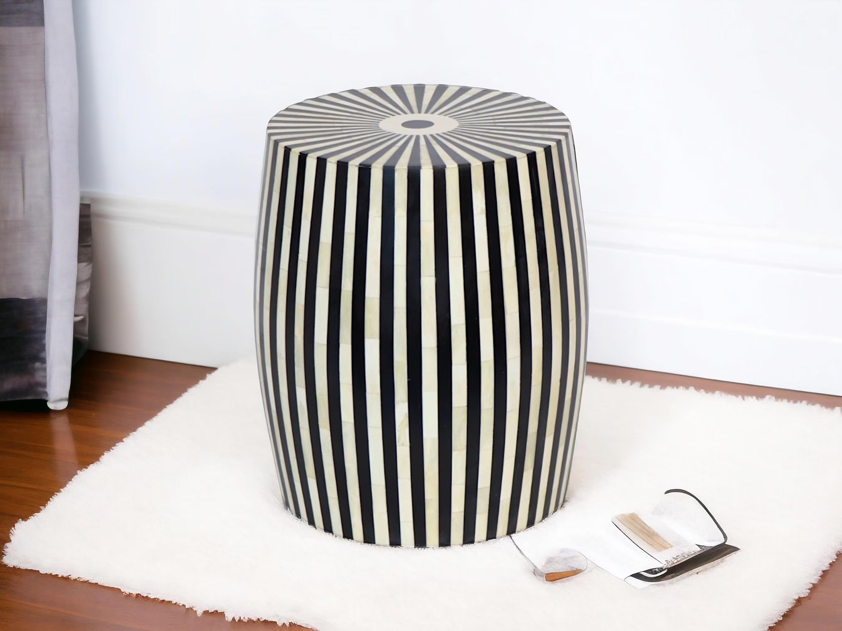 Bone Inlay End Table with Geometric Resin Design | Handmade Side Table for Living Room, Bedroom, & Home Decor | Luxury Indian Furniture