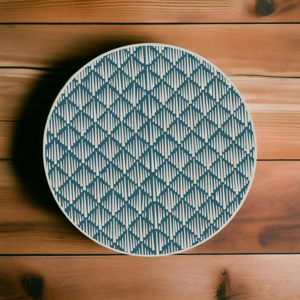 Round Bone Inlay Coffee Table | Geometric Resin Accent Design | Handcrafted Living Room Center Table