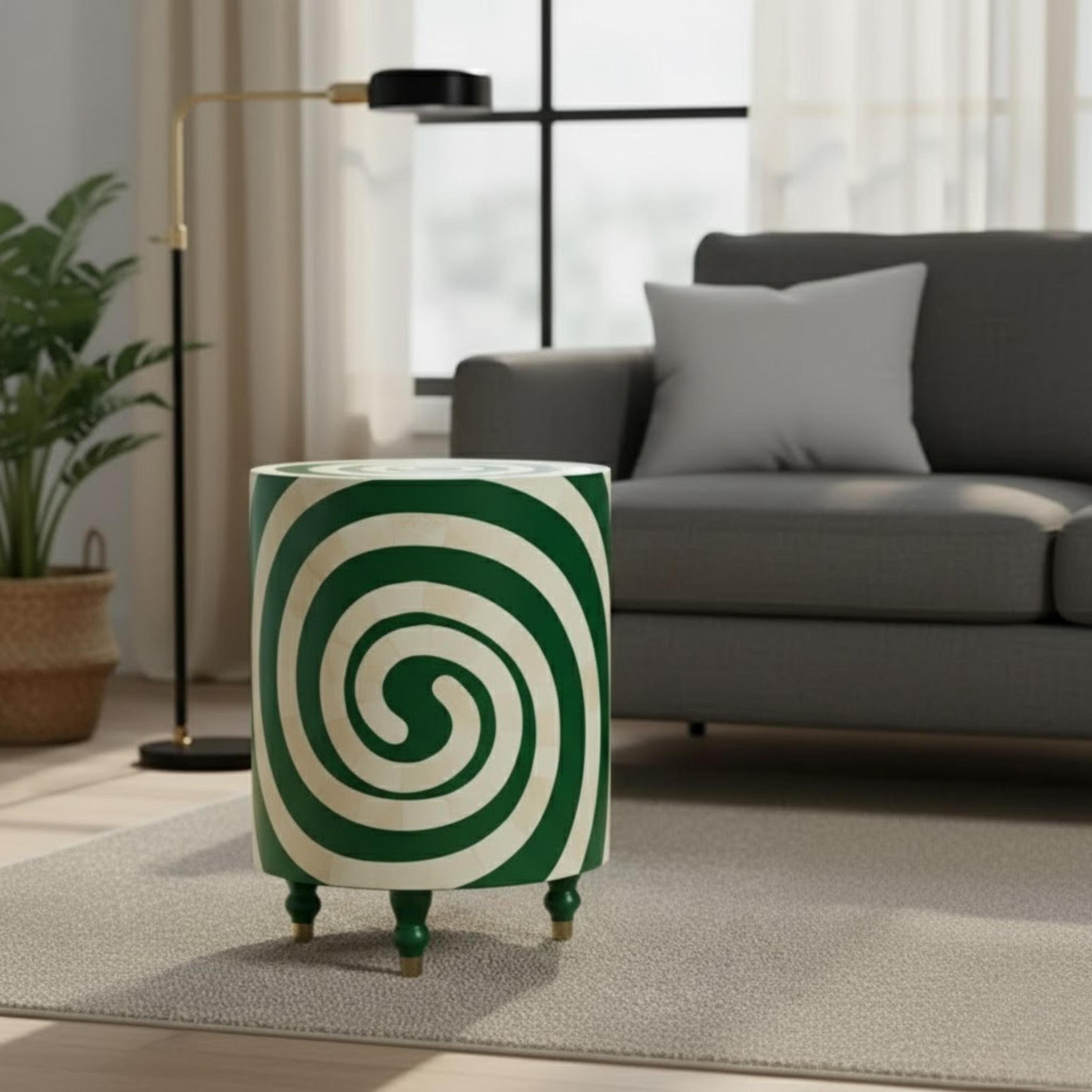 Handcrafted Bone Inlay End Table | Resin Spiral Boho Decor Side Table | Indian Accent Furniture for Home & Office