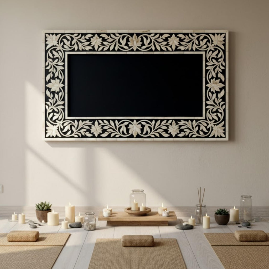 Bone Inlay Floral Resin Wall Art Panel | Handmade Decorative Wall Hanging | Long Resin Border Panel for Living Room, Bedroom & Entryway