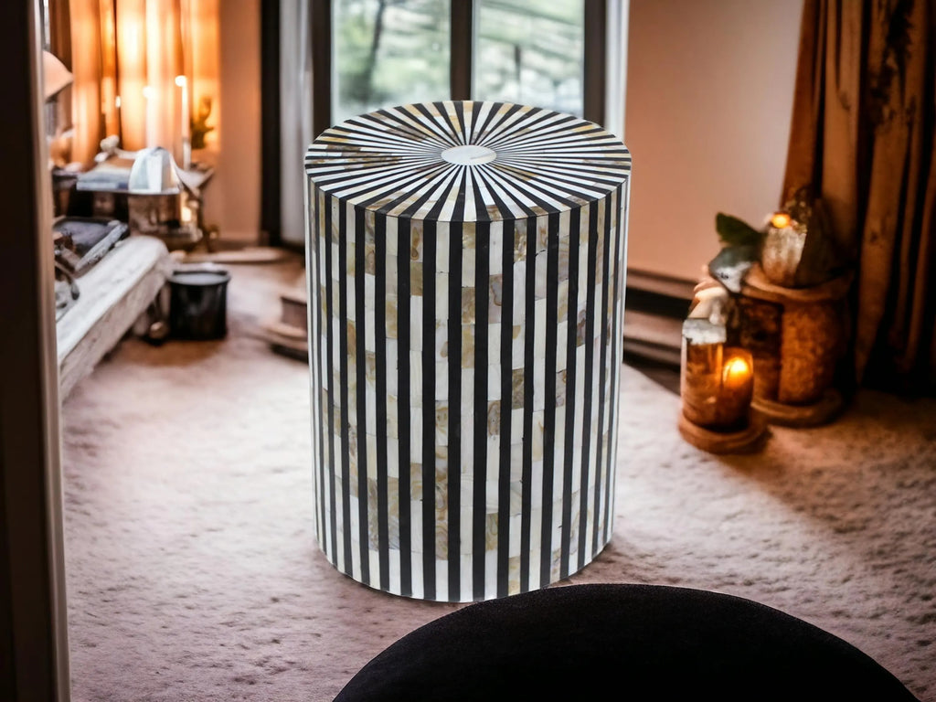 Handmade Bone Inlay End Table | Mother of Pearl Modern Side Table | Stylish Decorative Furniture for Home Décor