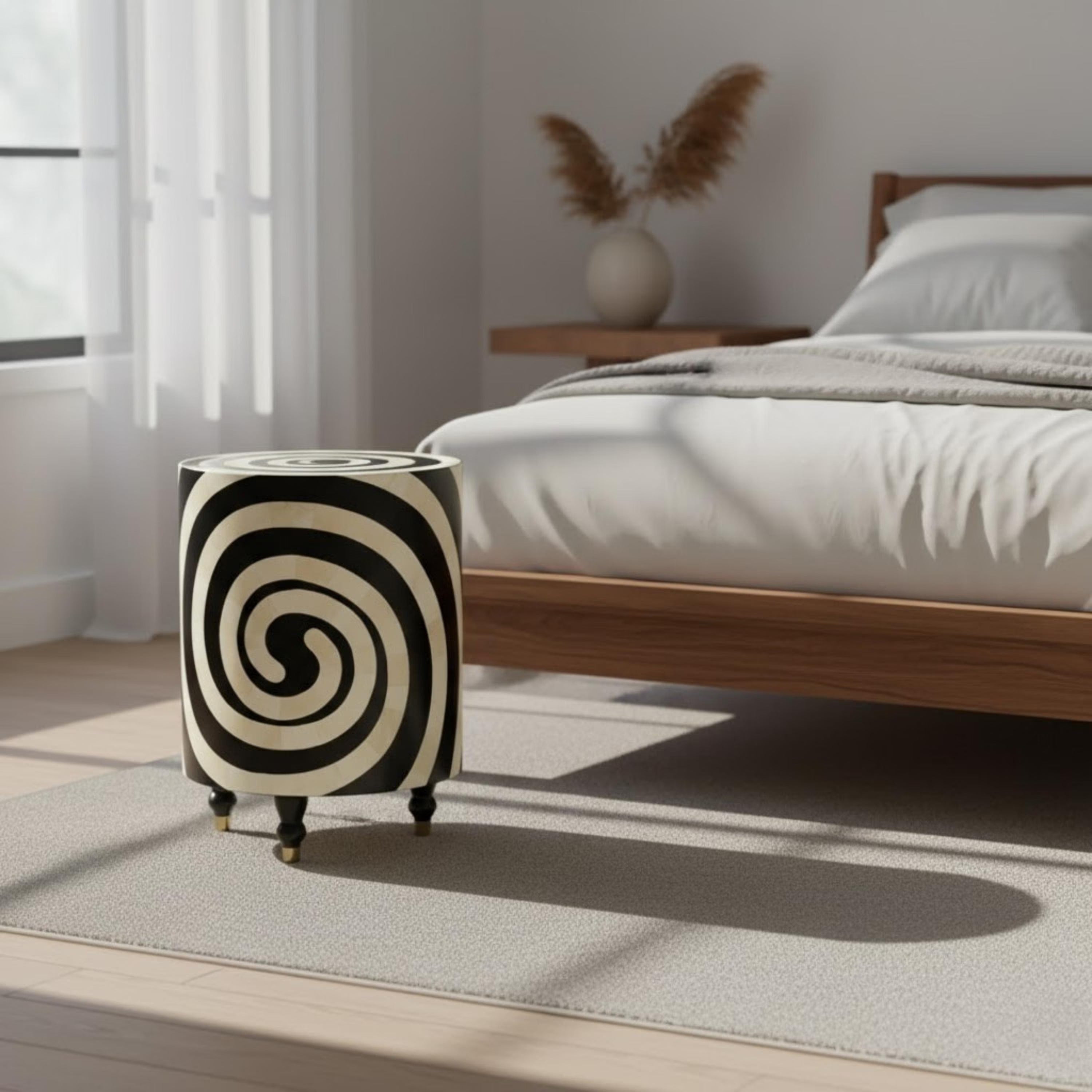 Handcrafted Bone Inlay End Table | Resin Spiral Boho Decor Side Table | Indian Accent Furniture for Home & Office