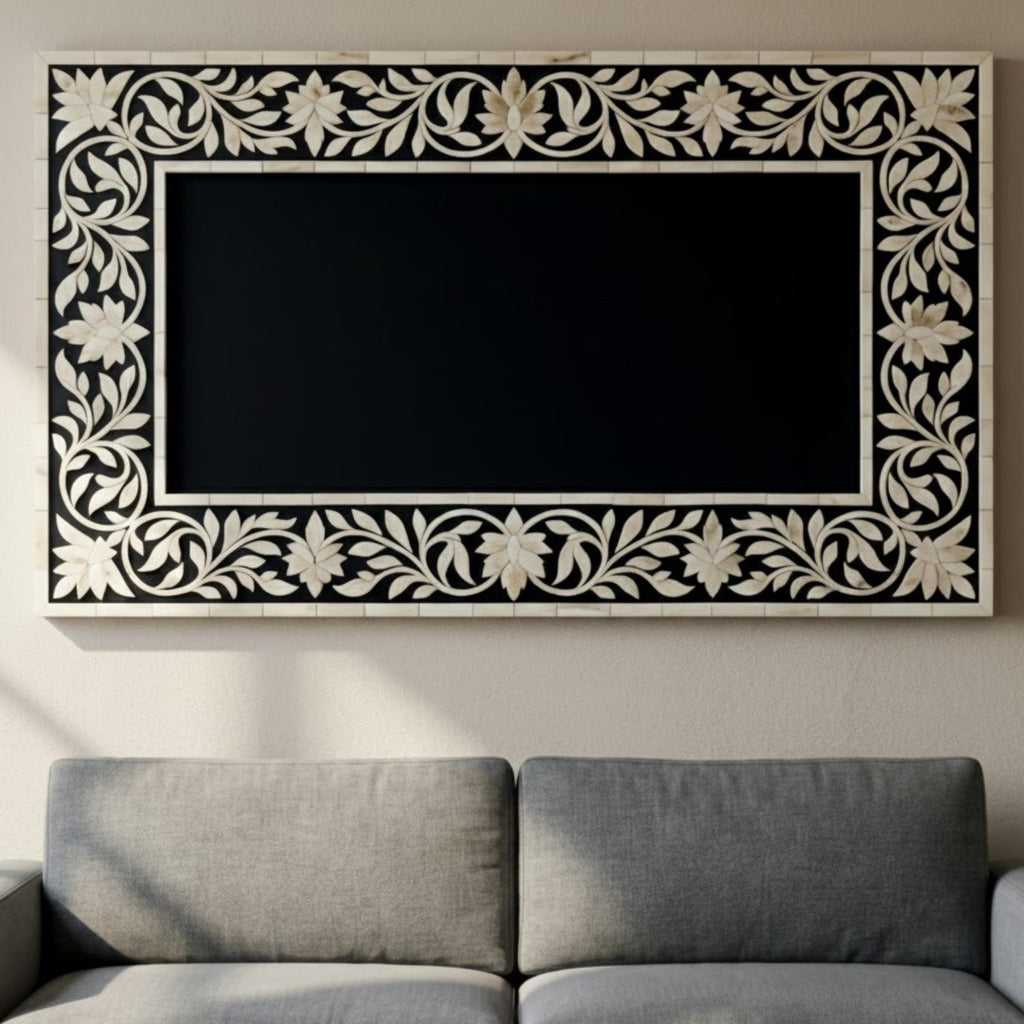 Bone Inlay Floral Resin Wall Art Panel | Handmade Decorative Wall Hanging | Long Resin Border Panel for Living Room, Bedroom & Entryway