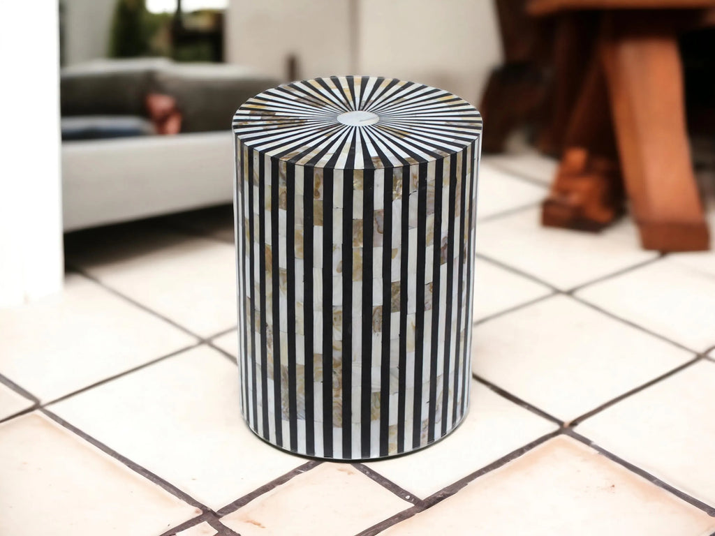 Handmade Bone Inlay End Table | Mother of Pearl Modern Side Table | Stylish Decorative Furniture for Home Décor