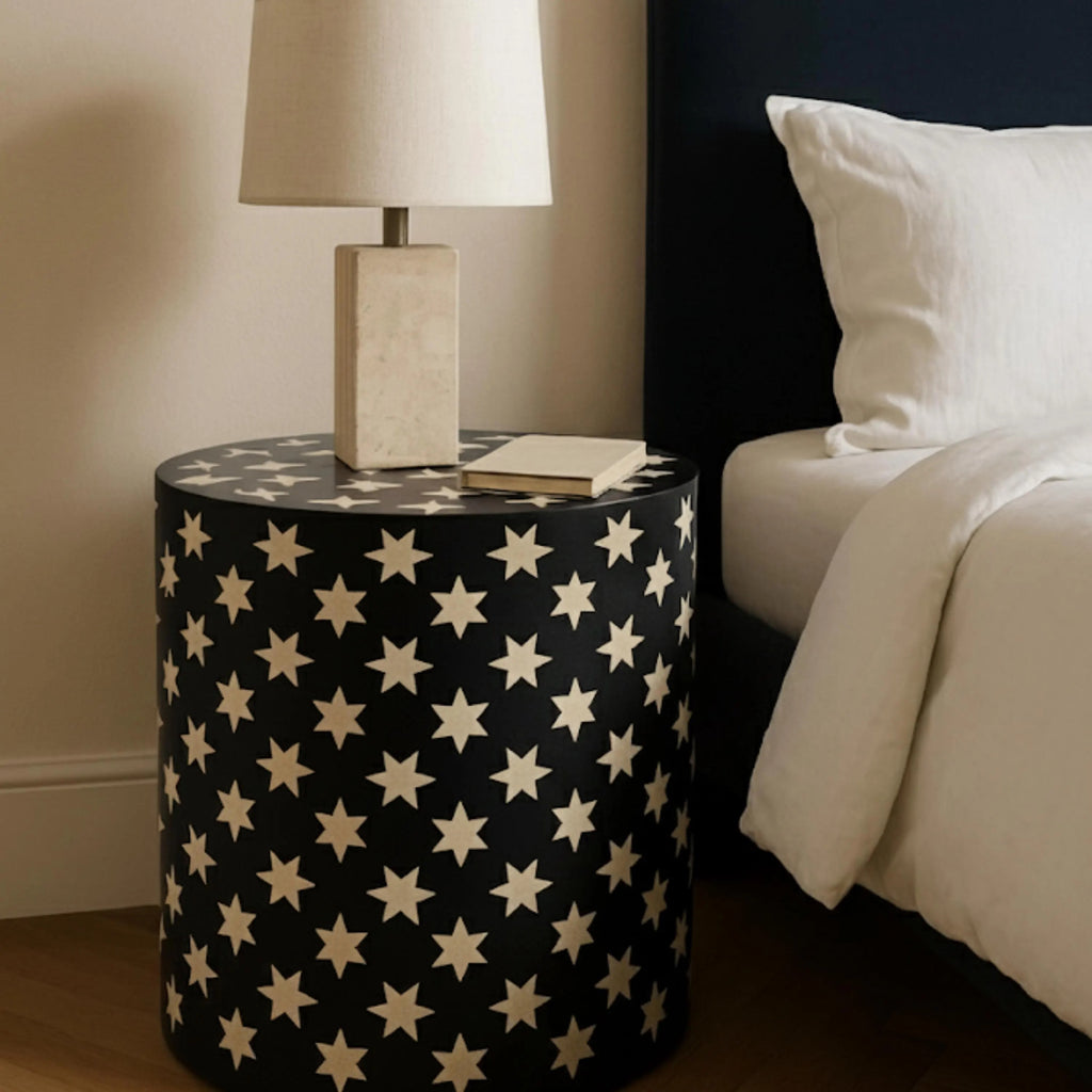Blue Resin & Bone Inlay Star End Table | Handmade Decorative Accent Table for Living Room & Bedroom