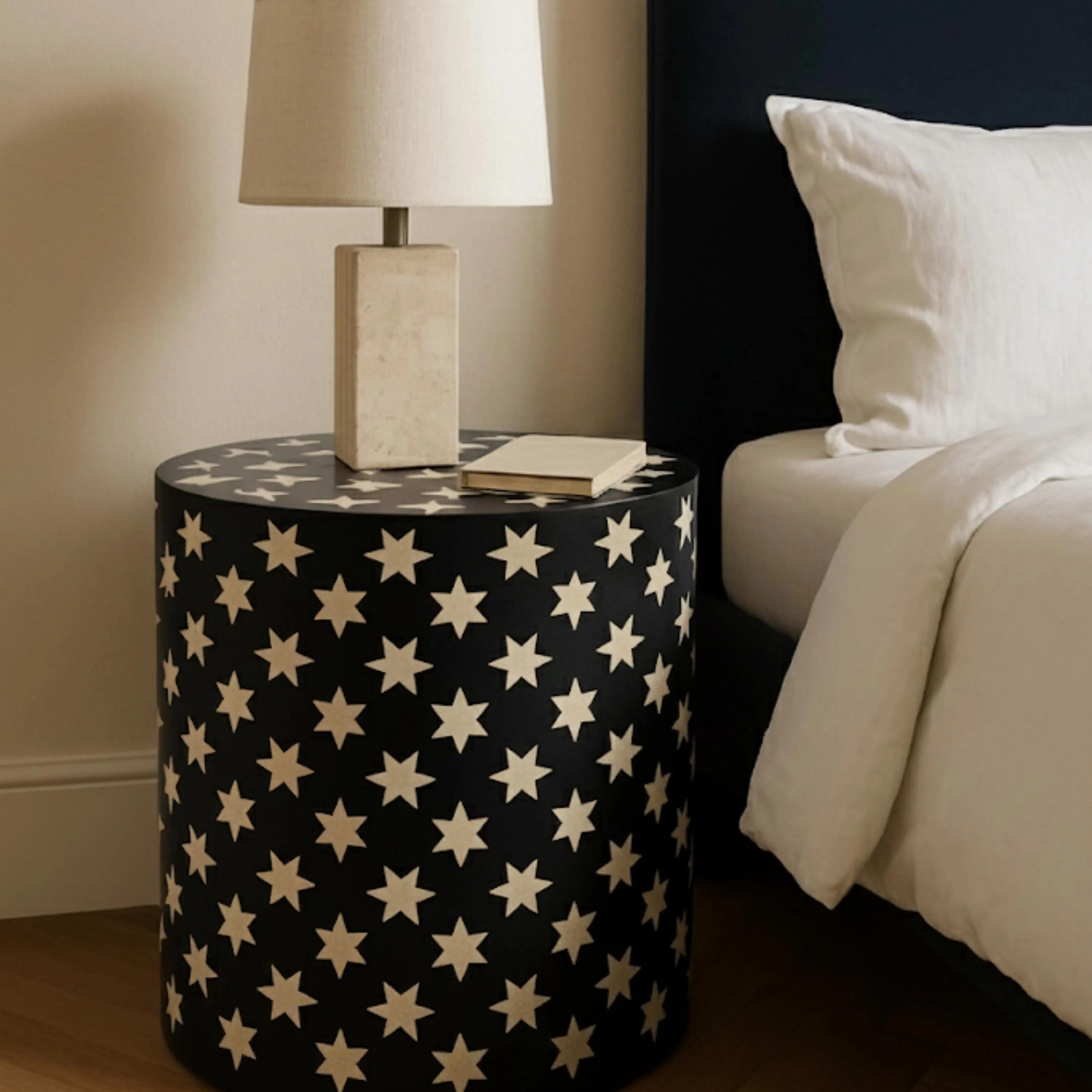 Blue Resin & Bone Inlay Star End Table | Handmade Decorative Accent Table for Living Room & Bedroom