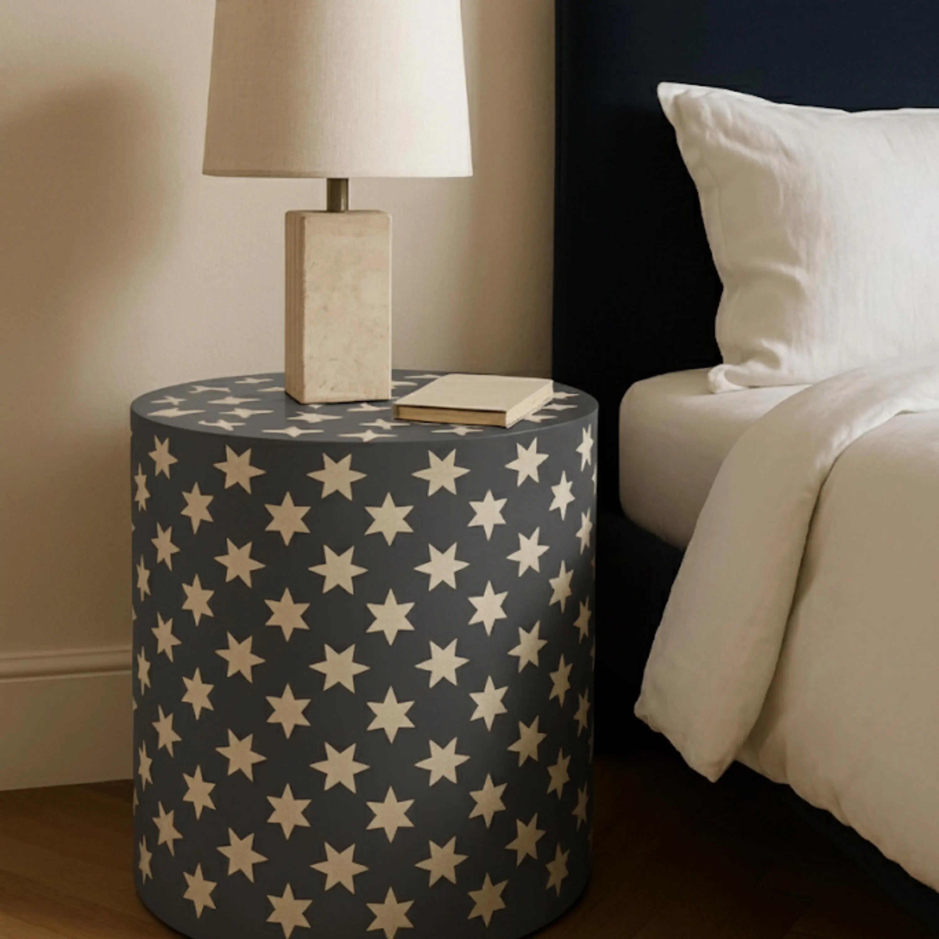 Blue Resin & Bone Inlay Star End Table | Handmade Decorative Accent Table for Living Room & Bedroom