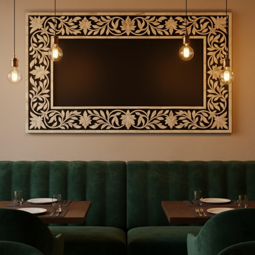 Bone Inlay Floral Resin Wall Art Panel | Handmade Decorative Wall Hanging | Long Resin Border Panel for Living Room, Bedroom & Entryway