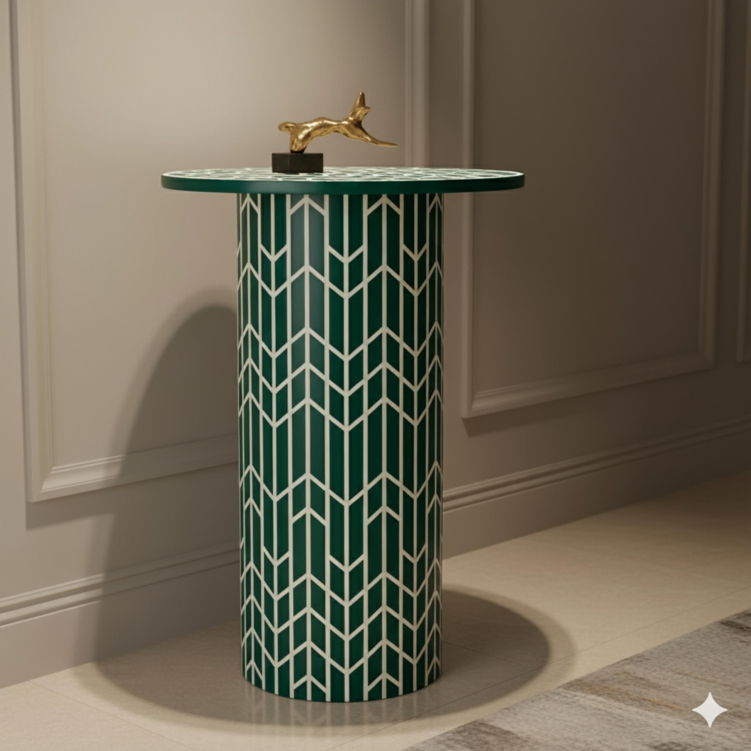 Modern Green Resin End Table | Geometric Design Handmade Accent Table | Elegant Side Table for Bedroom & Living Room