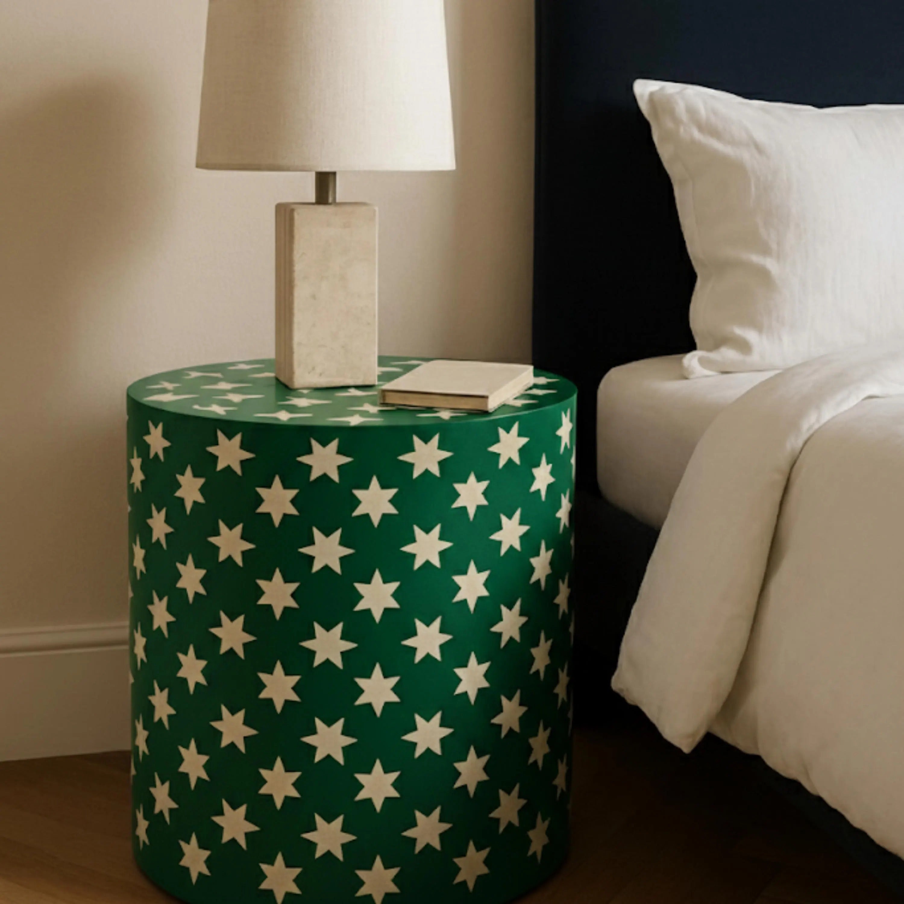 Blue Resin & Bone Inlay Star End Table | Handmade Decorative Accent Table for Living Room & Bedroom