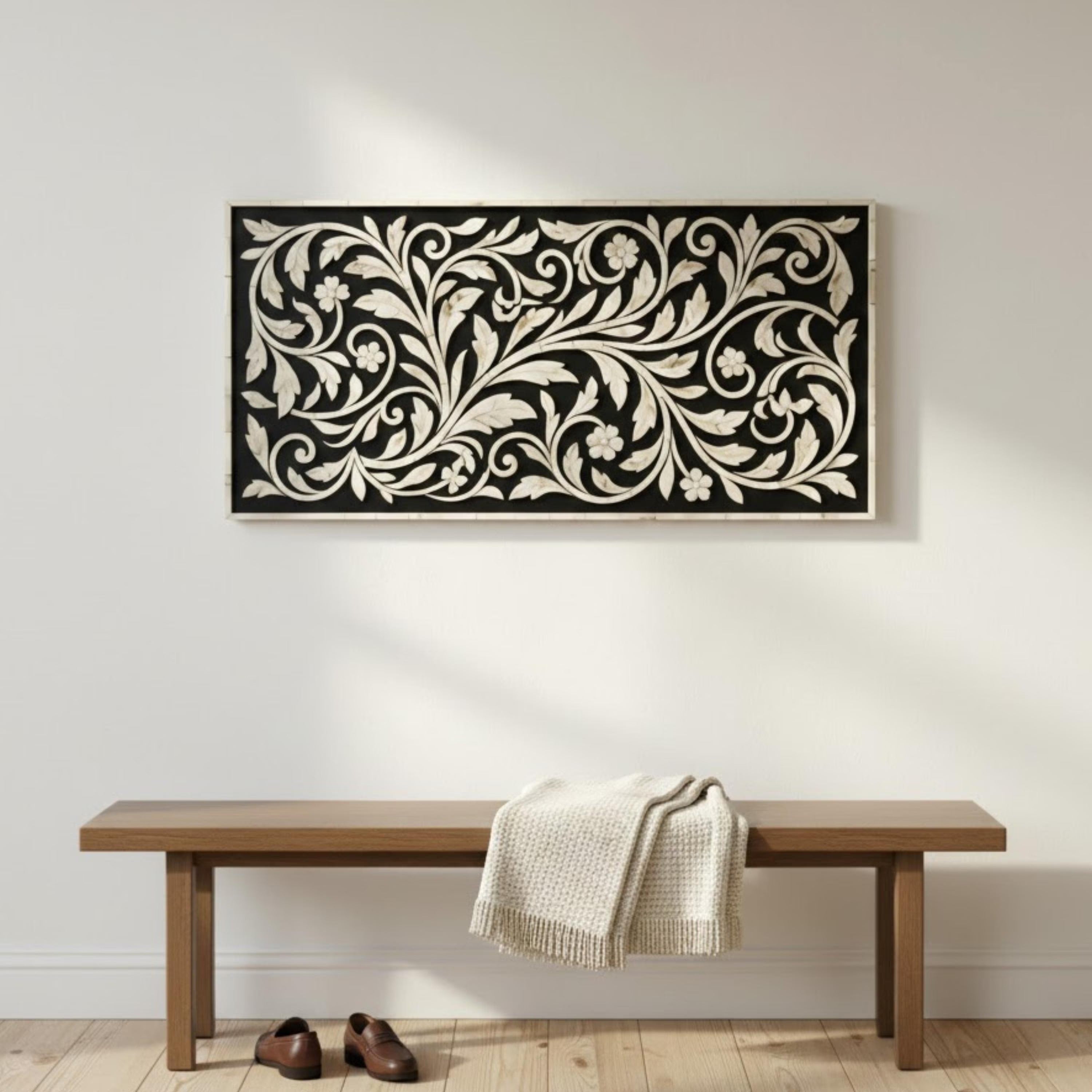 Bone Inlay Floral Resin Wall Art Panel | Handmade Wall Hanging | Decorative Resin Panel for Living Room, Bedroom, Entryway & Hallway Home Decor