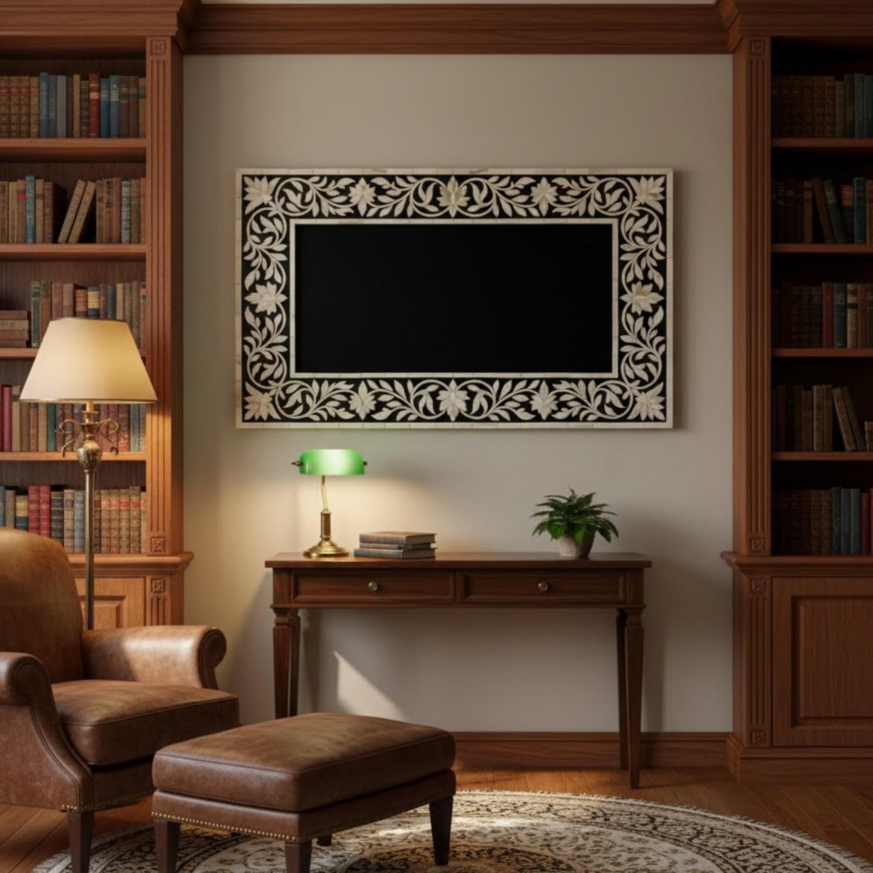 Bone Inlay Floral Resin Wall Art Panel | Handmade Decorative Wall Hanging | Long Resin Border Panel for Living Room, Bedroom & Entryway