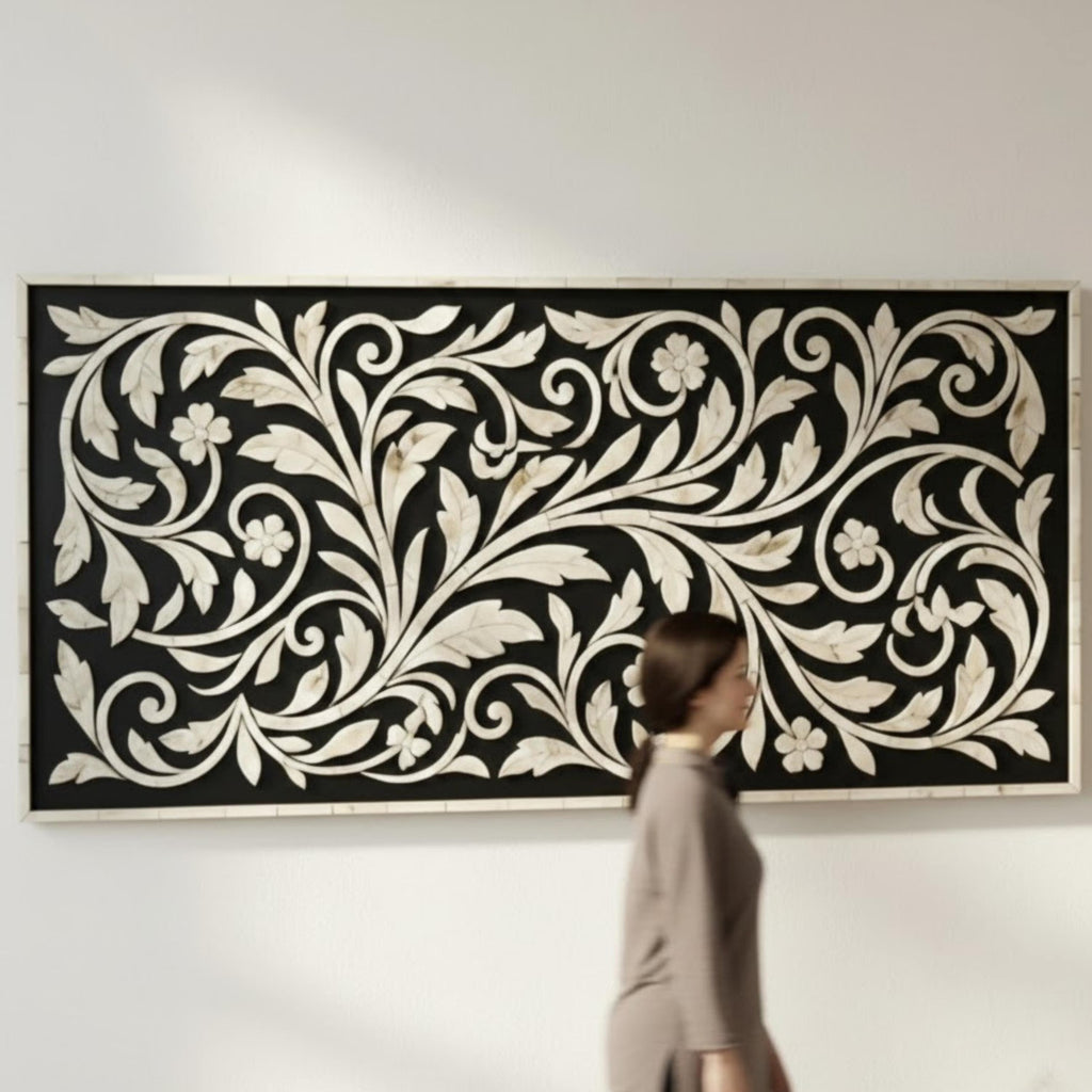 Bone Inlay Floral Resin Wall Art Panel | Handmade Wall Hanging | Decorative Resin Panel for Living Room, Bedroom, Entryway & Hallway Home Decor