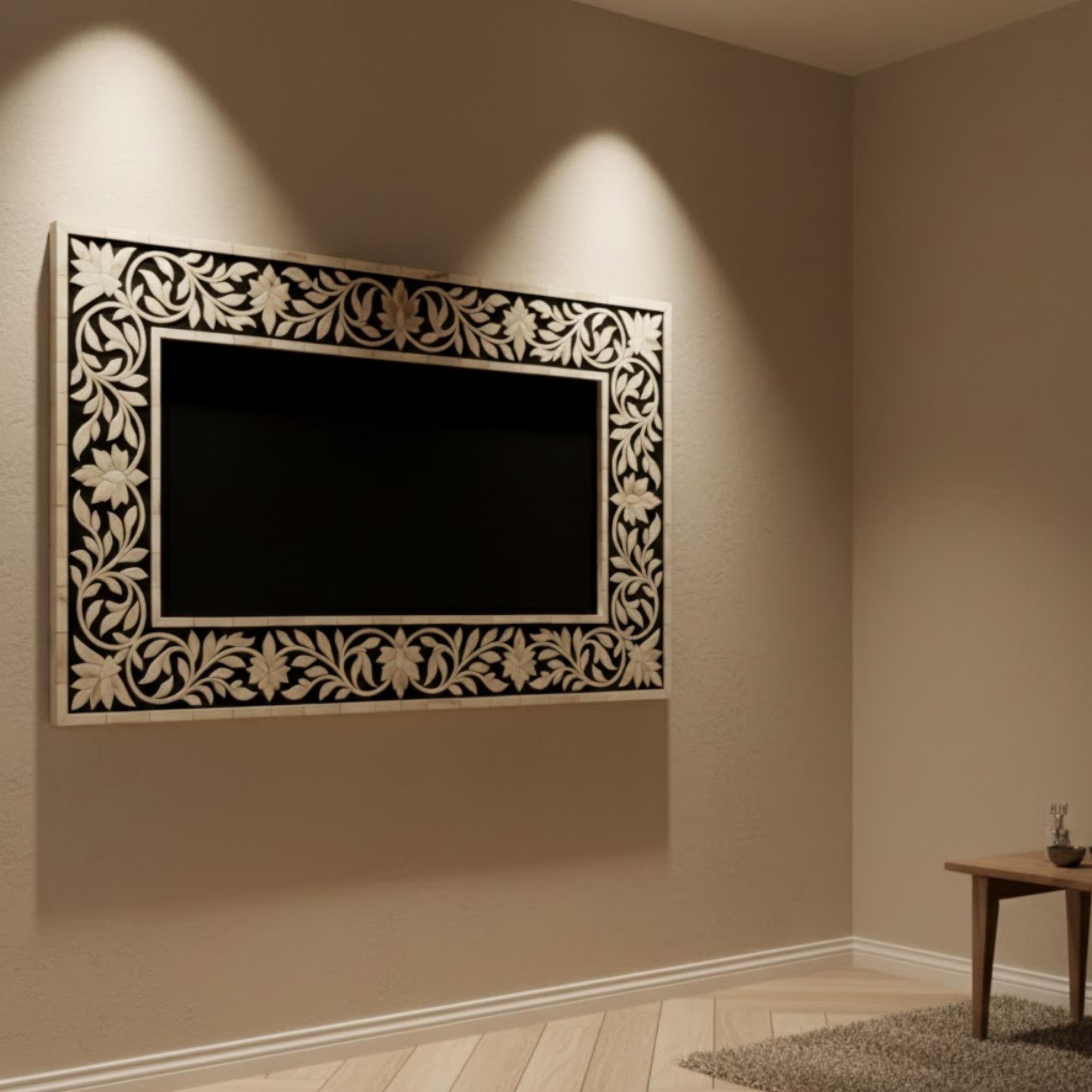 Bone Inlay Floral Resin Wall Art Panel | Handmade Decorative Wall Hanging | Long Resin Border Panel for Living Room, Bedroom & Entryway