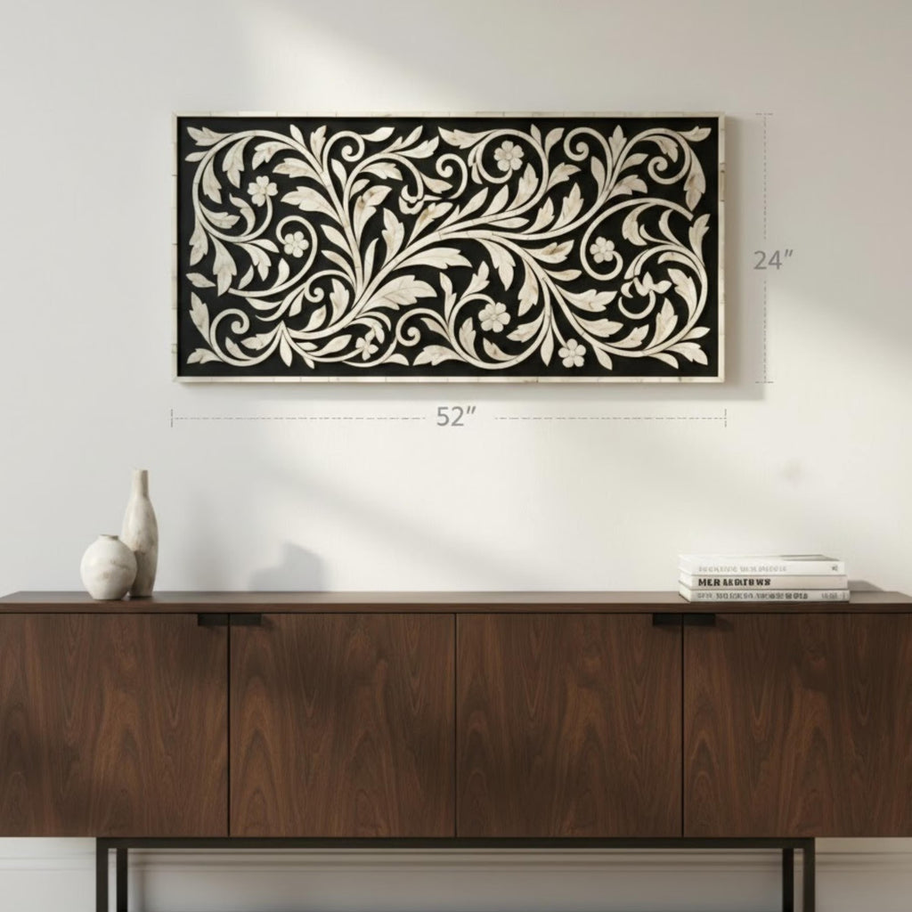 Bone Inlay Floral Resin Wall Art Panel | Handmade Wall Hanging | Decorative Resin Panel for Living Room, Bedroom, Entryway & Hallway Home Decor