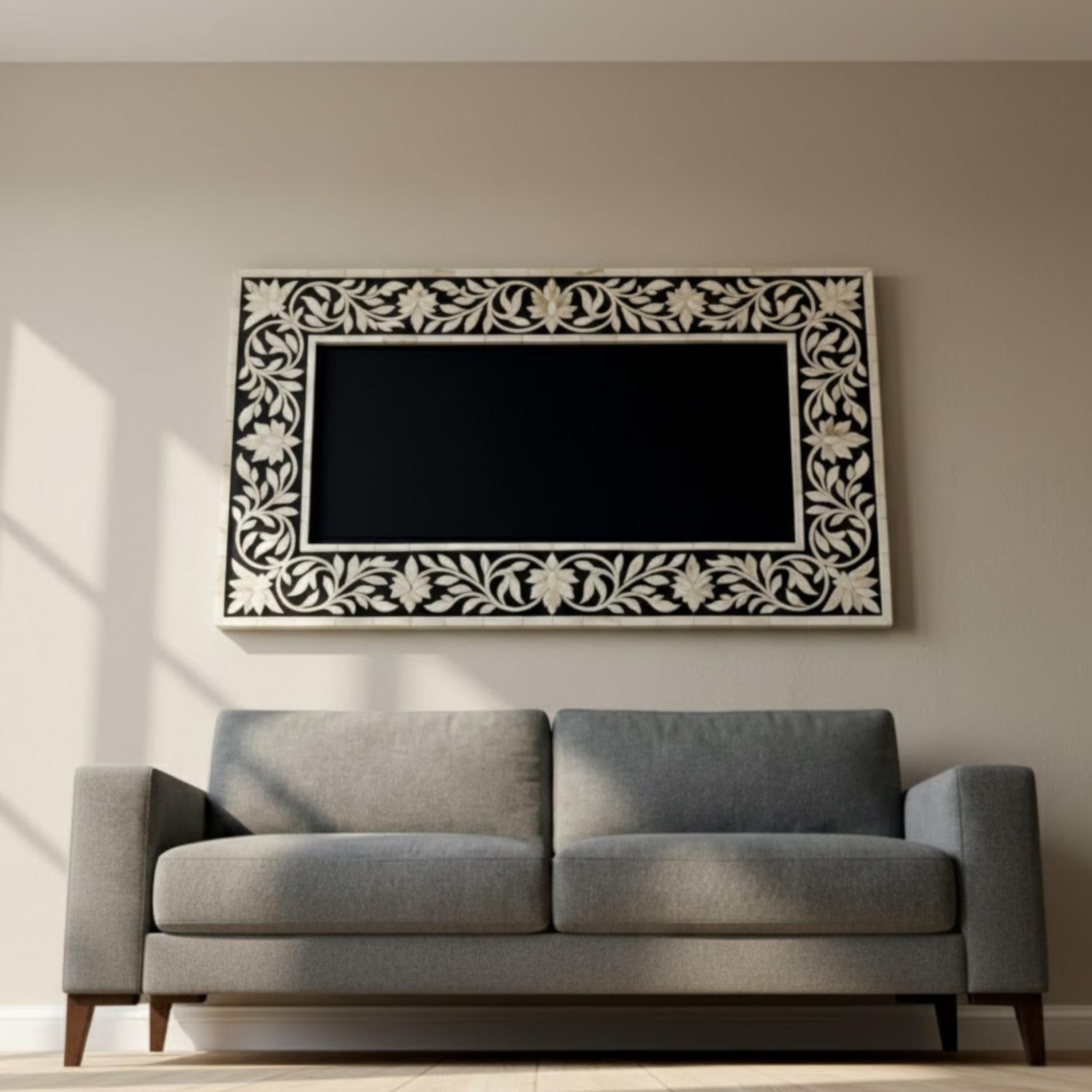 Bone Inlay Floral Resin Wall Art Panel | Handmade Decorative Wall Hanging | Long Resin Border Panel for Living Room, Bedroom & Entryway