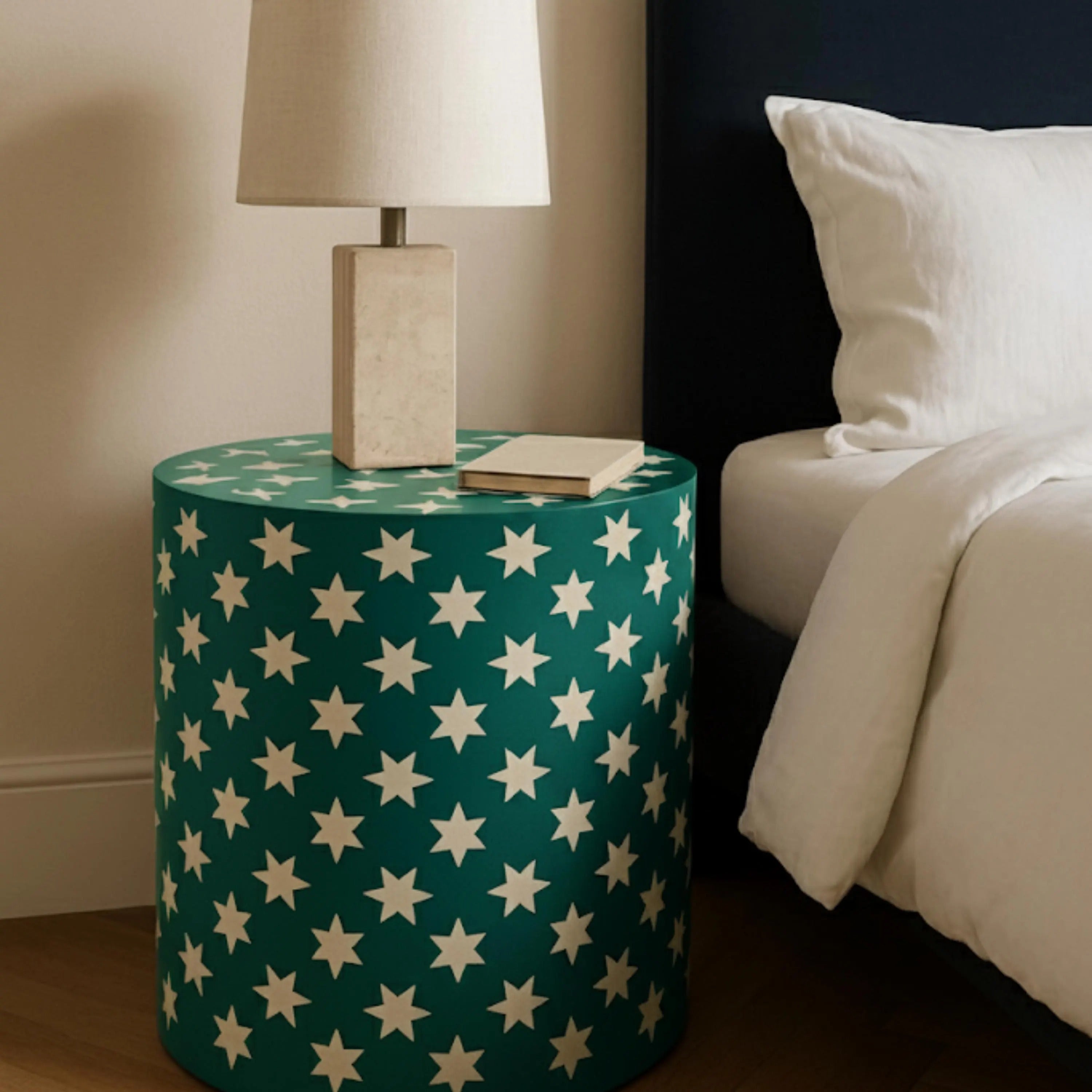 Blue Resin & Bone Inlay Star End Table | Handmade Decorative Accent Table for Living Room & Bedroom