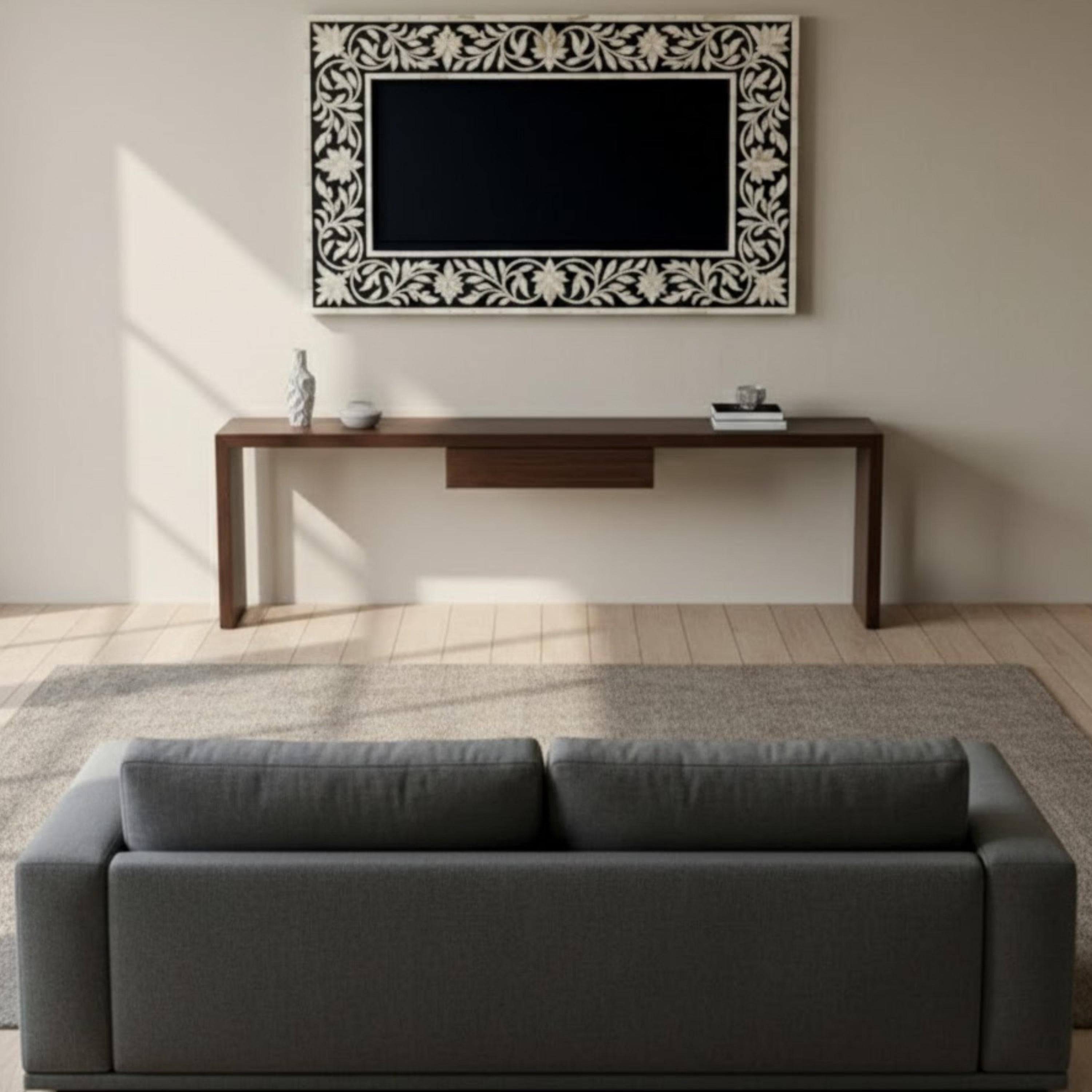 Bone Inlay Floral Resin Wall Art Panel | Handmade Decorative Wall Hanging | Long Resin Border Panel for Living Room, Bedroom & Entryway