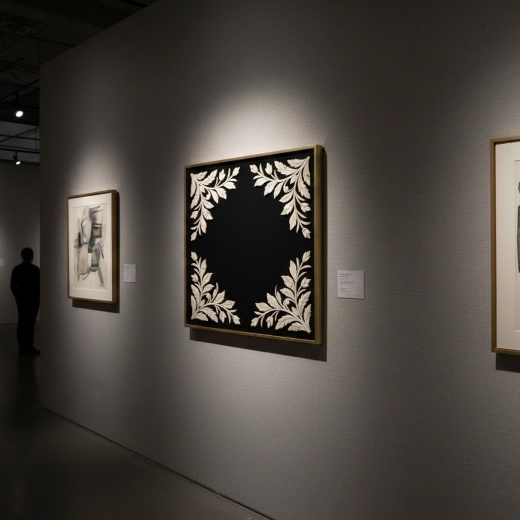 Handmade Bone Inlay Corner Floral Wall Panel | Black & White Resin Art for Modern, Minimalist & Boho Home Décor