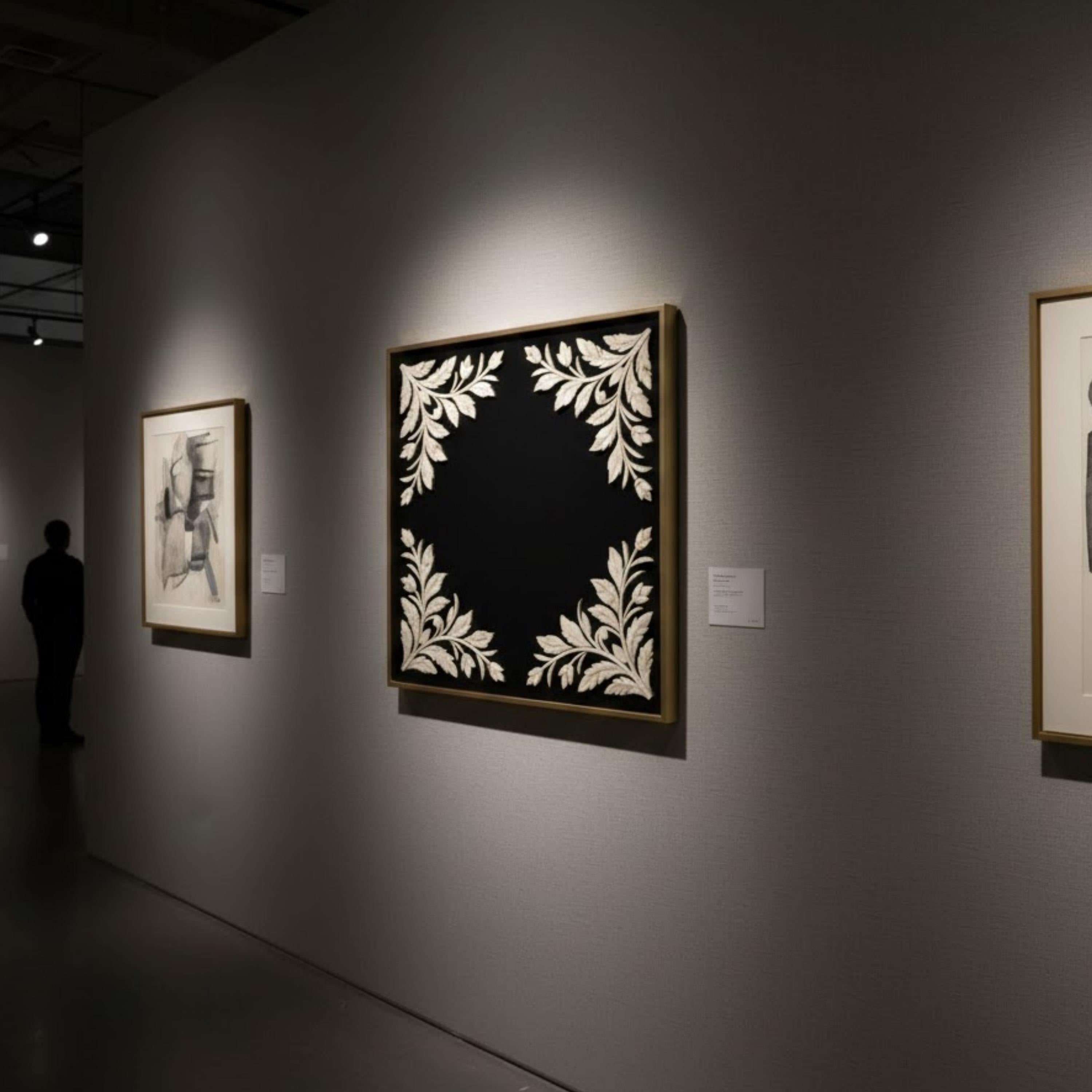 Handmade Bone Inlay Corner Floral Wall Panel | Black & White Resin Art for Modern, Minimalist & Boho Home Décor