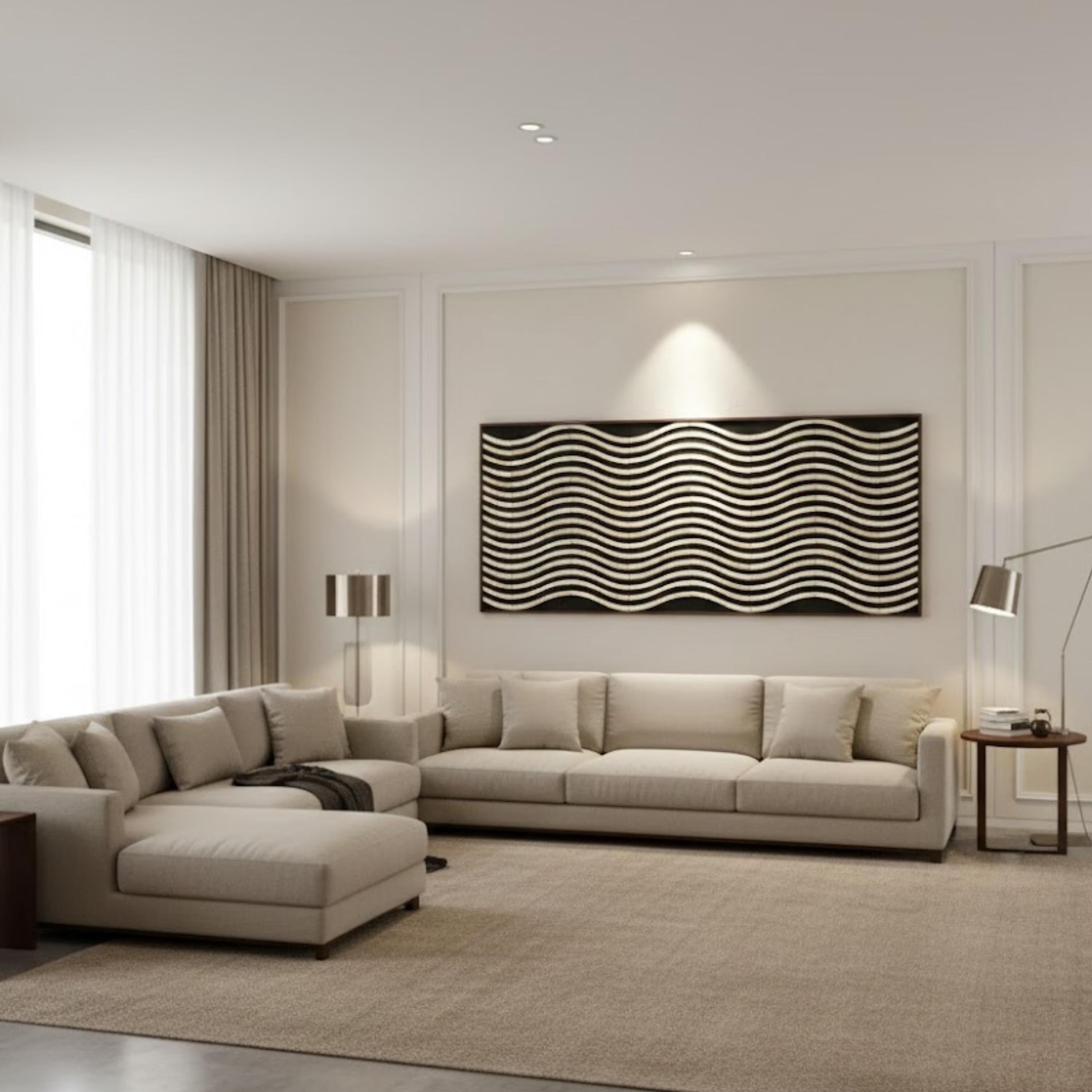 Large Bone Inlay Wave Wall Panel – Handmade 50×24 Resin Artwork for Elegant Home Décor, Modern Minimalist & Coastal Style Spaces