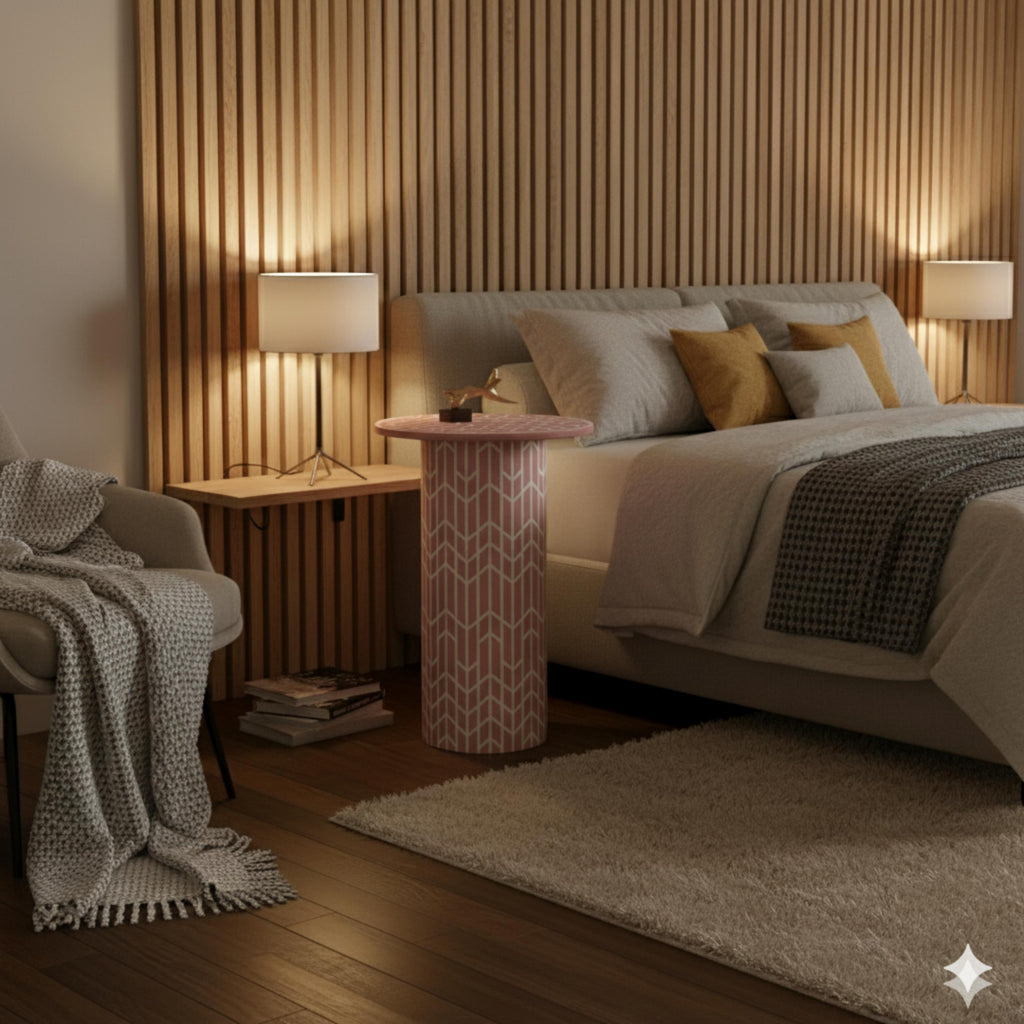 Modern Green Resin End Table | Geometric Design Handmade Accent Table | Elegant Side Table for Bedroom & Living Room