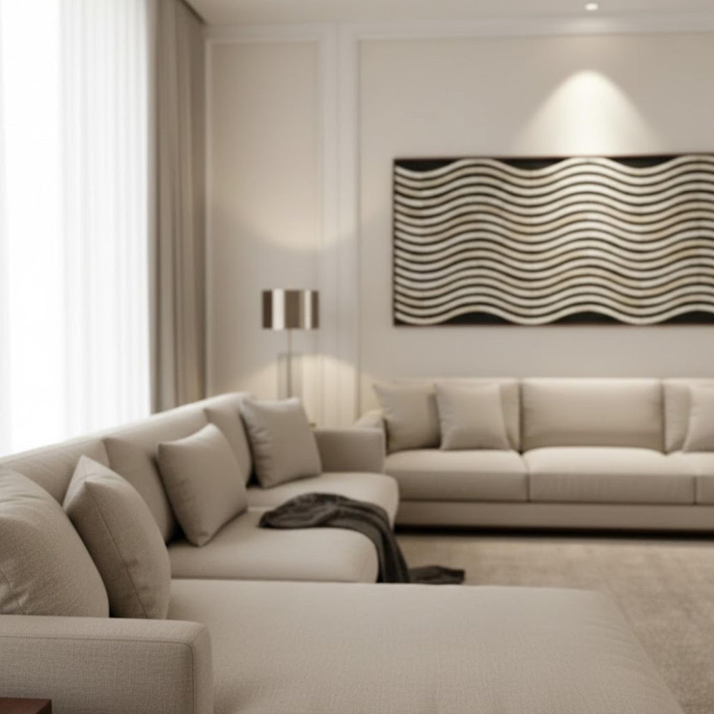 Large Bone Inlay Wave Wall Panel – Handmade 50×24 Resin Artwork for Elegant Home Décor, Modern Minimalist & Coastal Style Spaces