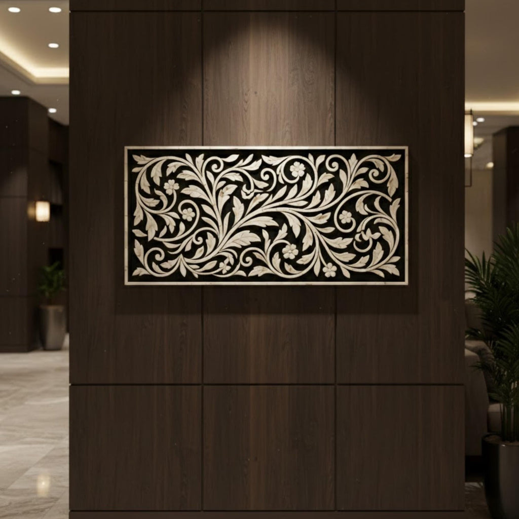 Bone Inlay Floral Resin Wall Art Panel | Handmade Wall Hanging | Decorative Resin Panel for Living Room, Bedroom, Entryway & Hallway Home Decor