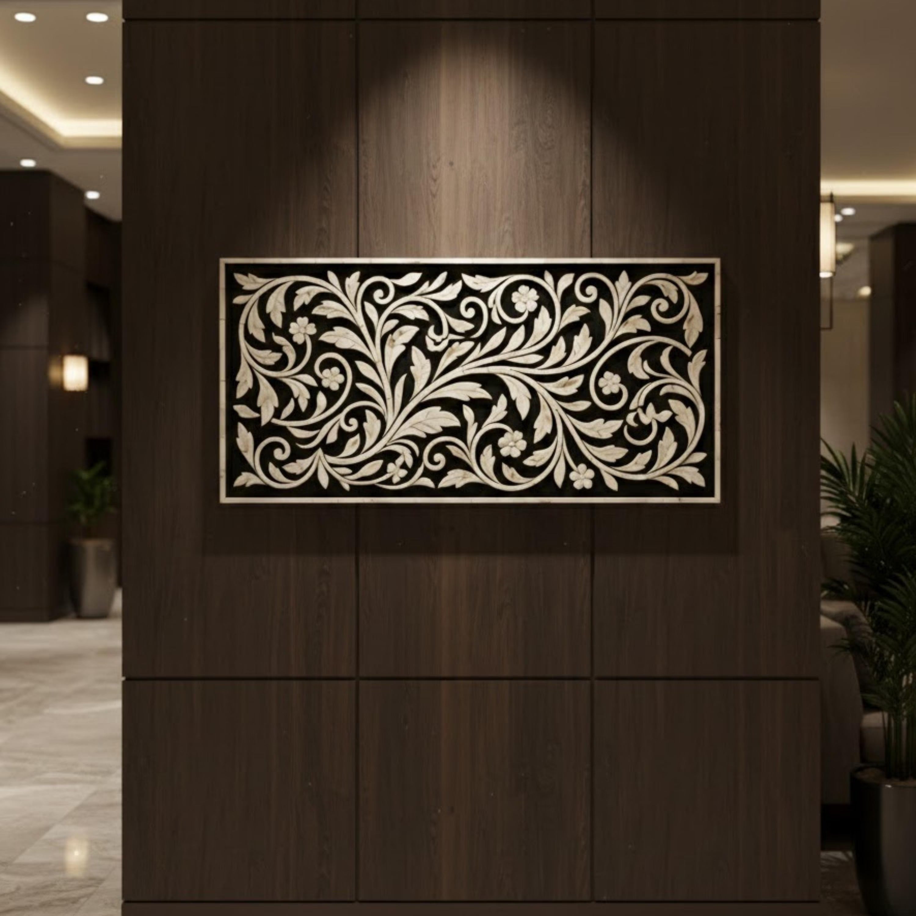 Bone Inlay Floral Resin Wall Art Panel | Handmade Wall Hanging | Decorative Resin Panel for Living Room, Bedroom, Entryway & Hallway Home Decor