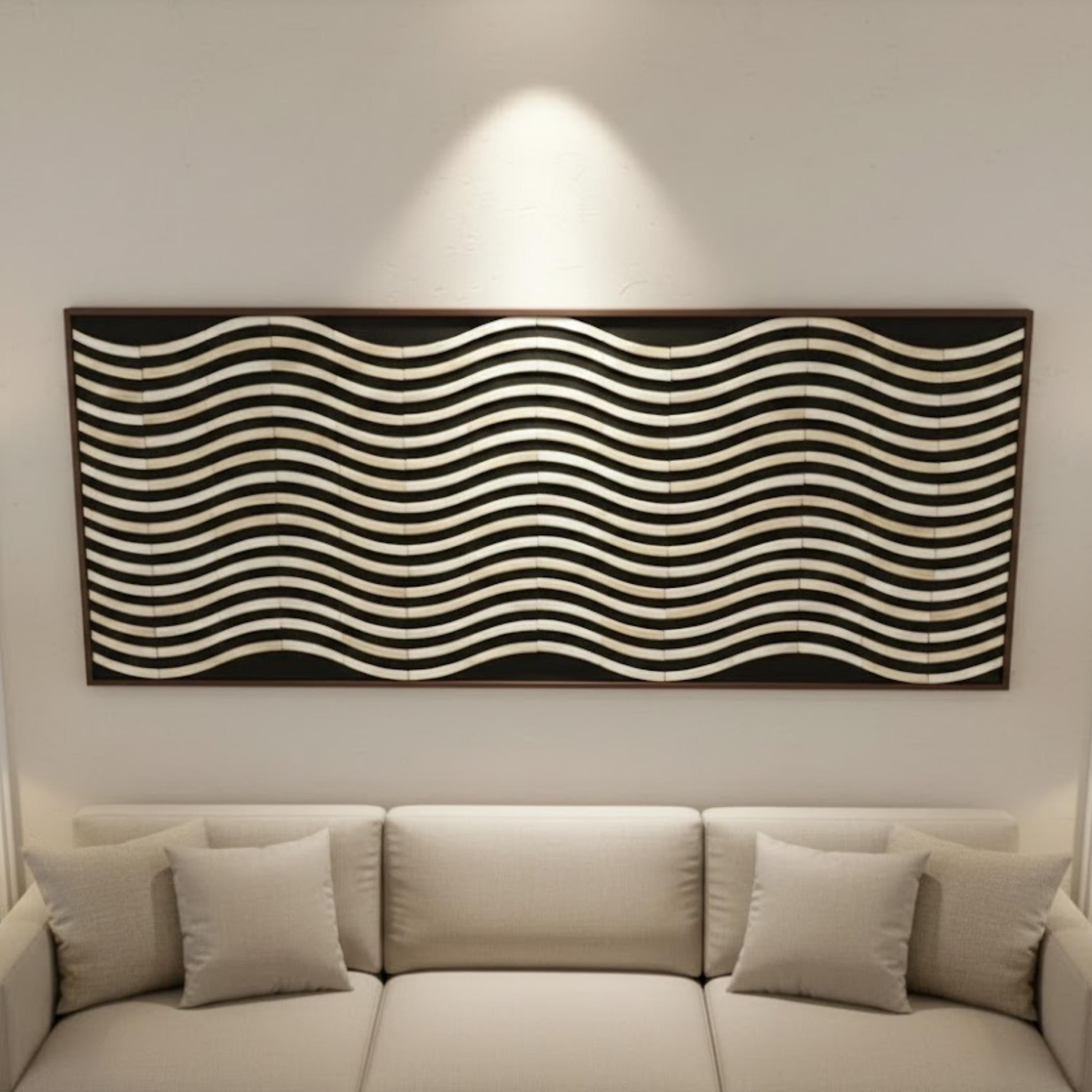 Large Bone Inlay Wave Wall Panel – Handmade 50×24 Resin Artwork for Elegant Home Décor, Modern Minimalist & Coastal Style Spaces