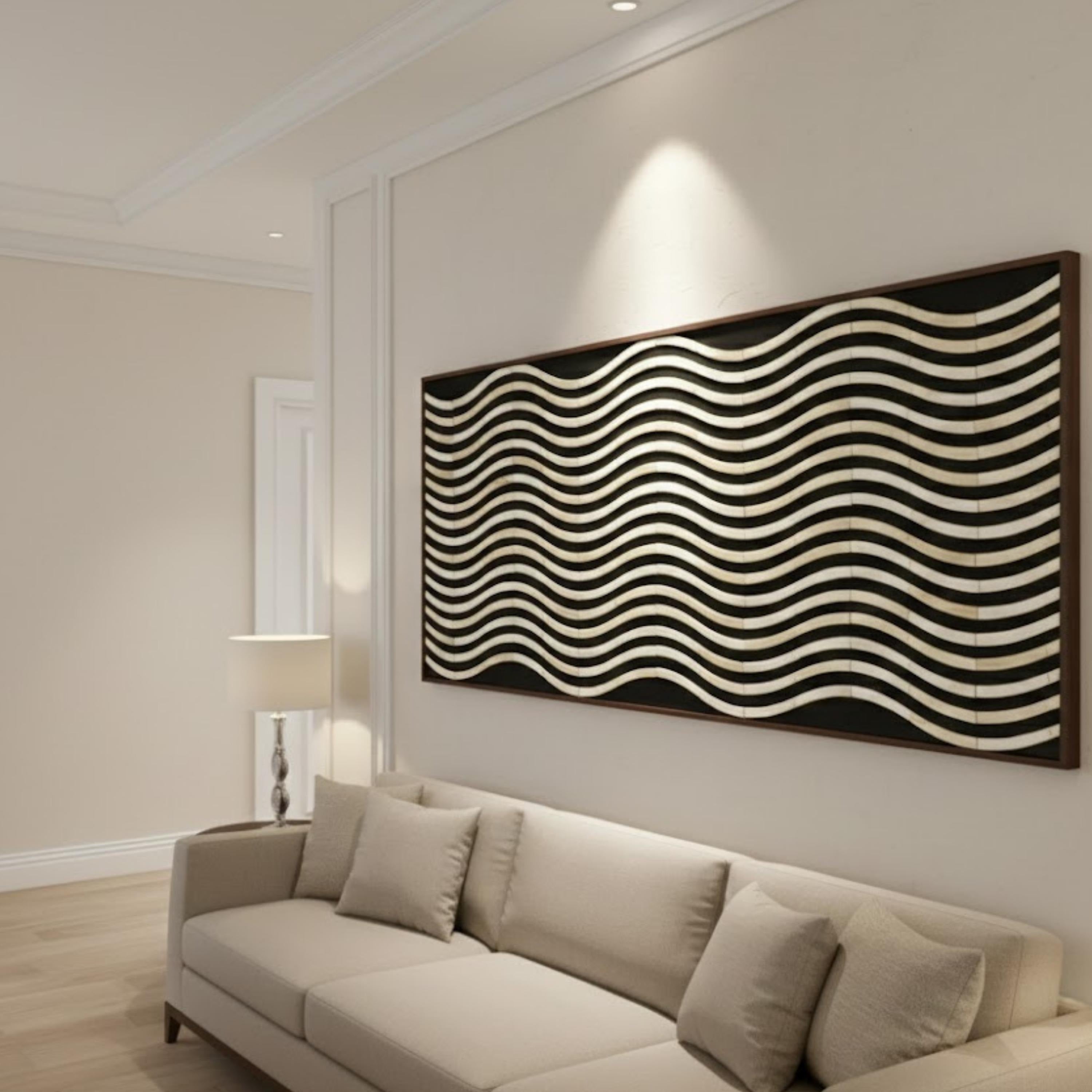 Large Bone Inlay Wave Wall Panel – Handmade 50×24 Resin Artwork for Elegant Home Décor, Modern Minimalist & Coastal Style Spaces
