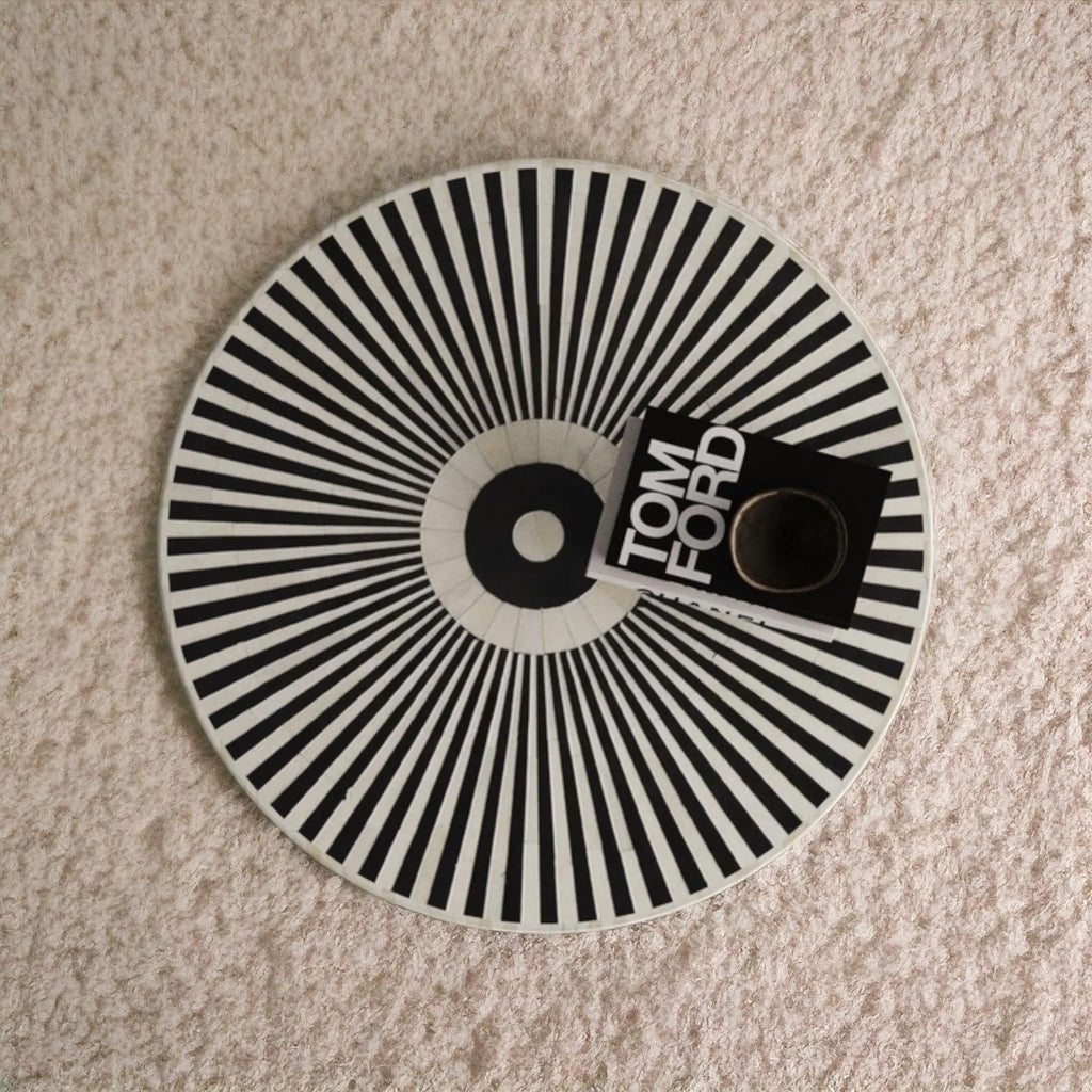 Luxury Handmade Bone Inlay Coffee Table | Geometric Black & White Accent Table | Artistic Inlay Furniture for Home Décor