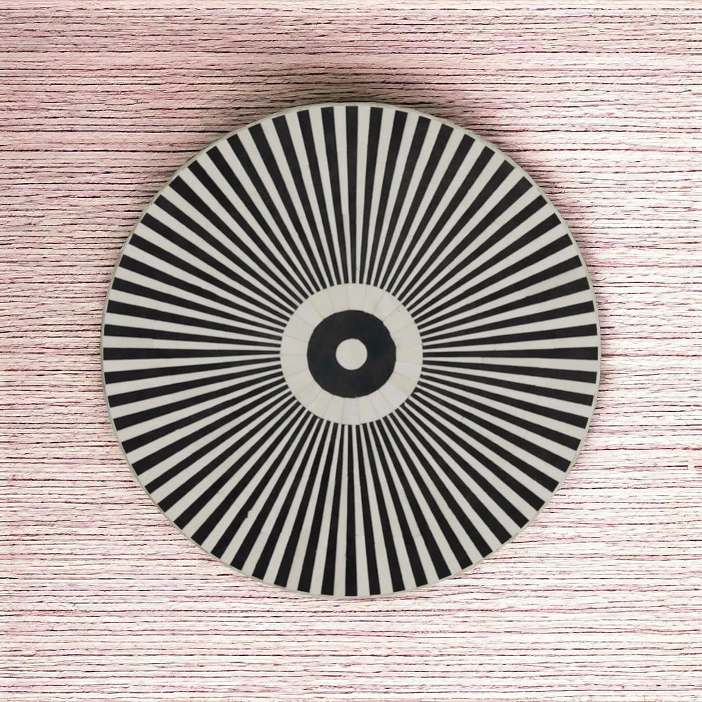 Luxury Handmade Bone Inlay Coffee Table | Geometric Black & White Accent Table | Artistic Inlay Furniture for Home Décor